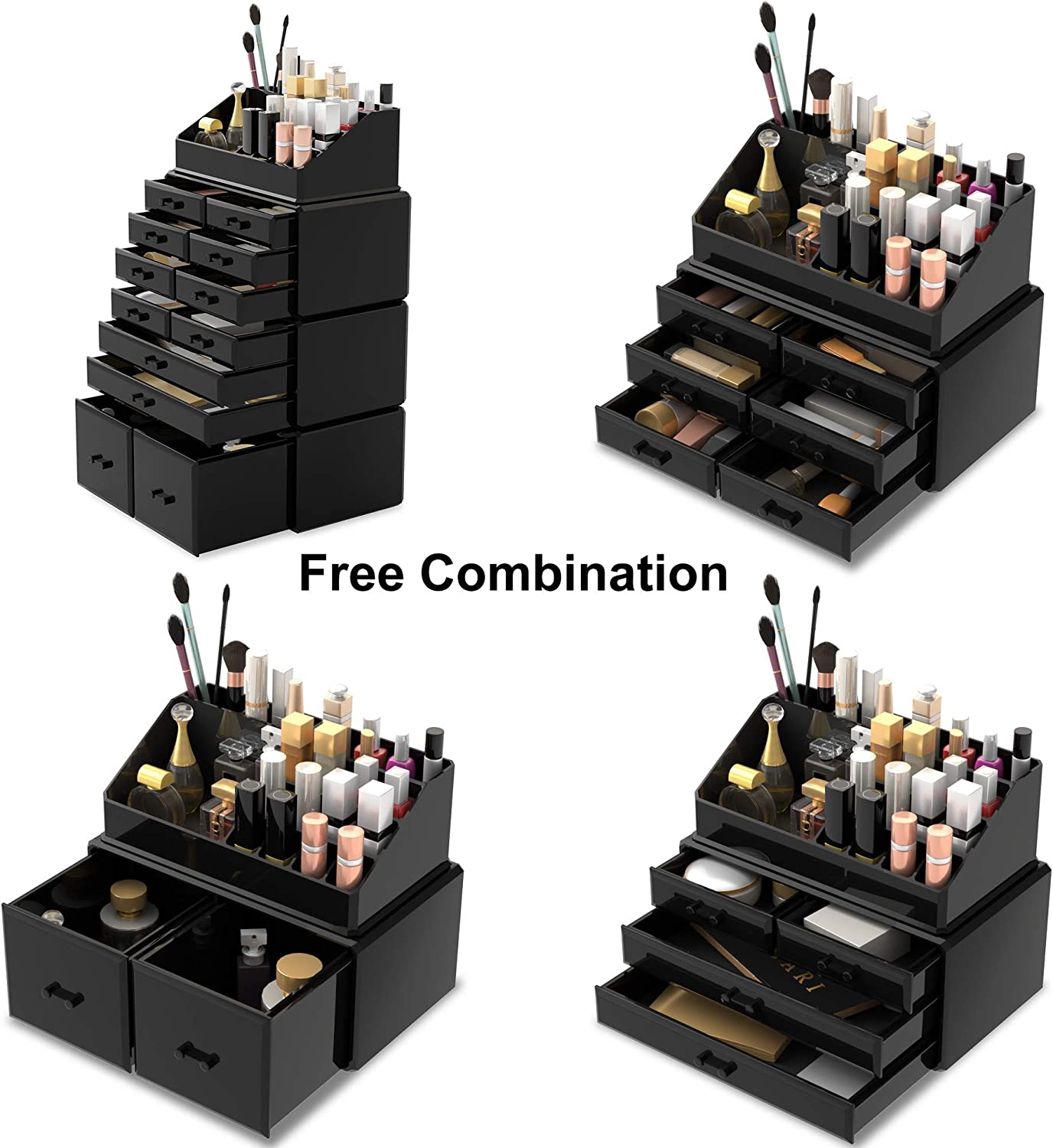 Luxury Black Makeup & Cosmetic Organizer with 12 Drawers | Modular Storage for Jewellery, Skincare & Beauty Must-Haves