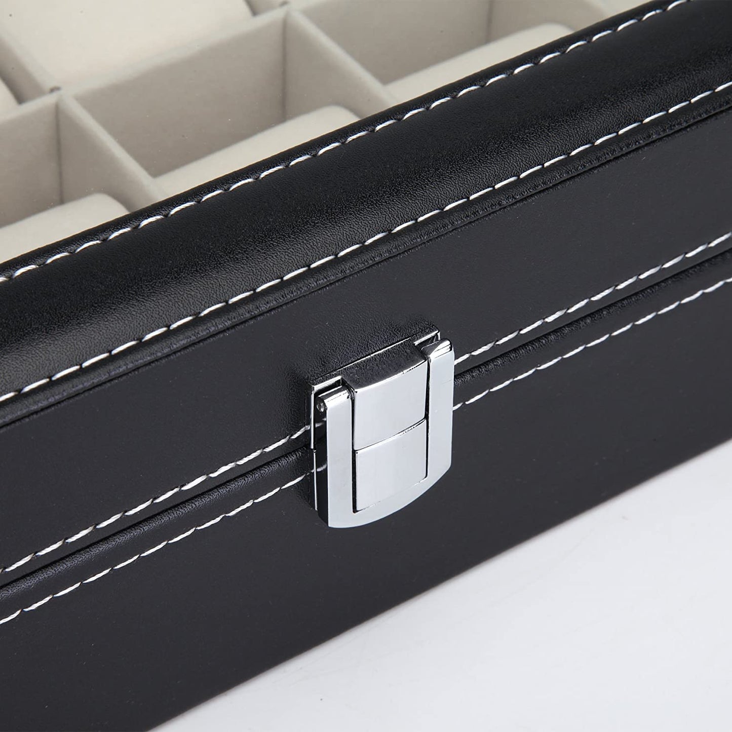 Deluxe 12-Slot Black PU Leather Watch Organizer – Display Box for Men & Women | Elegant Glass Lid & Velvet Lining