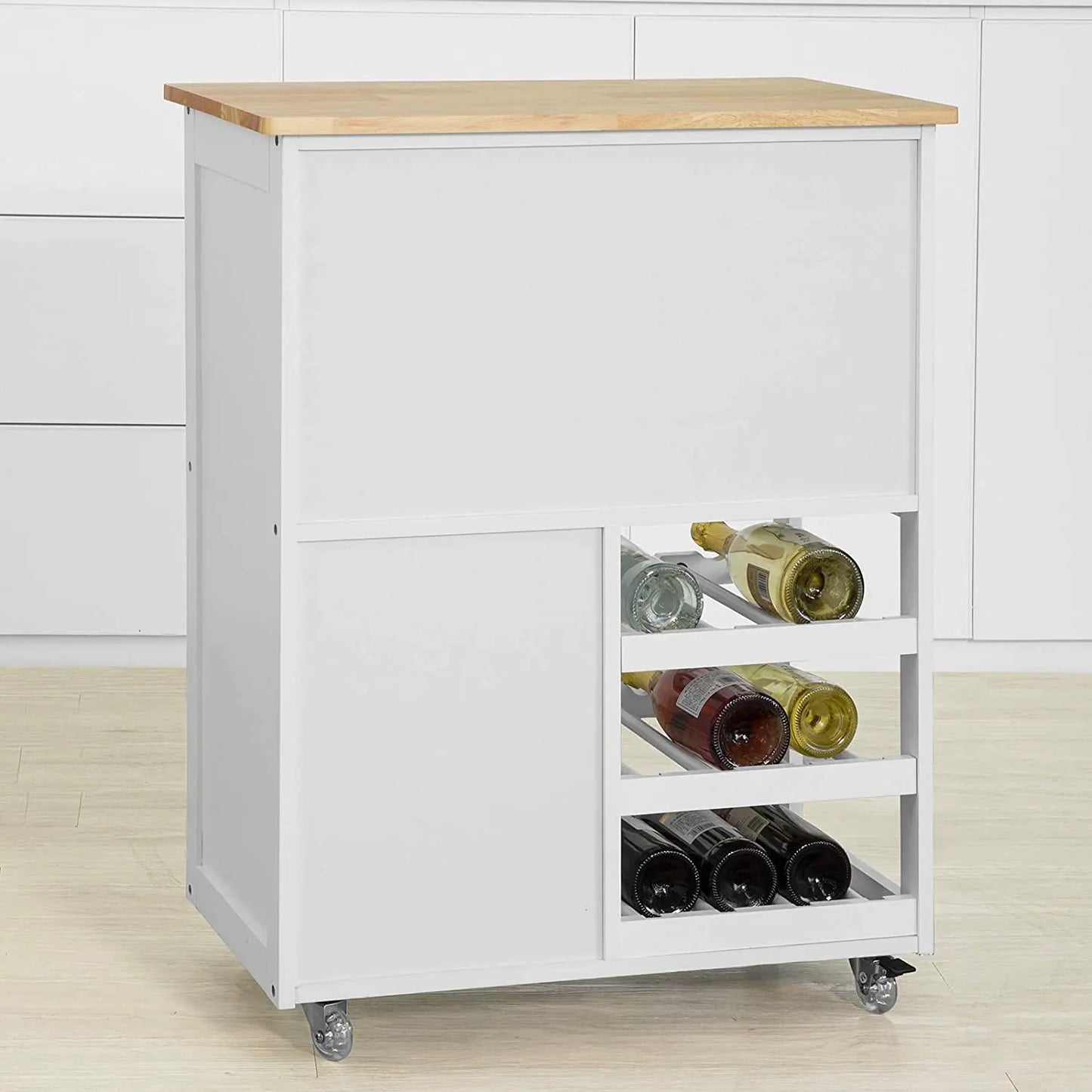 Scandinavian Kitchen Trolley Wine Cart - Premium Rubber Wood Australia