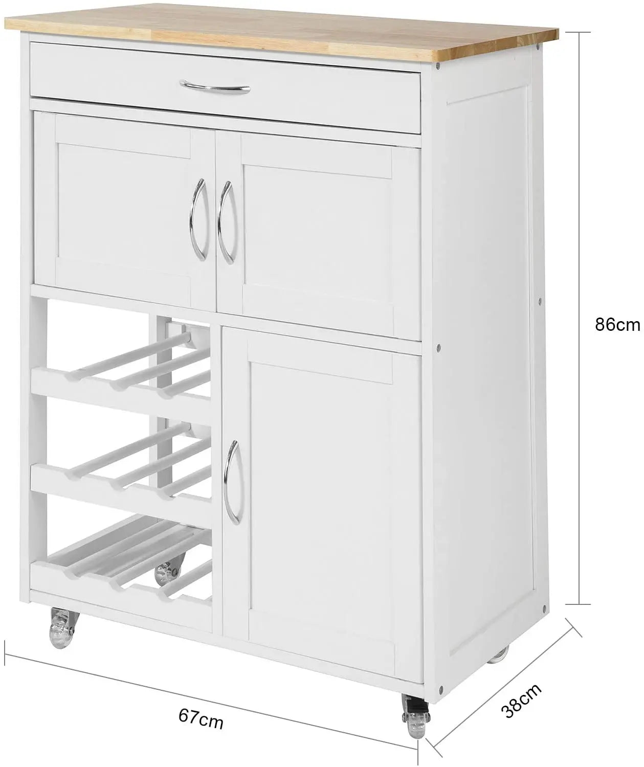 Scandinavian Kitchen Trolley Wine Cart - Premium Rubber Wood Australia
