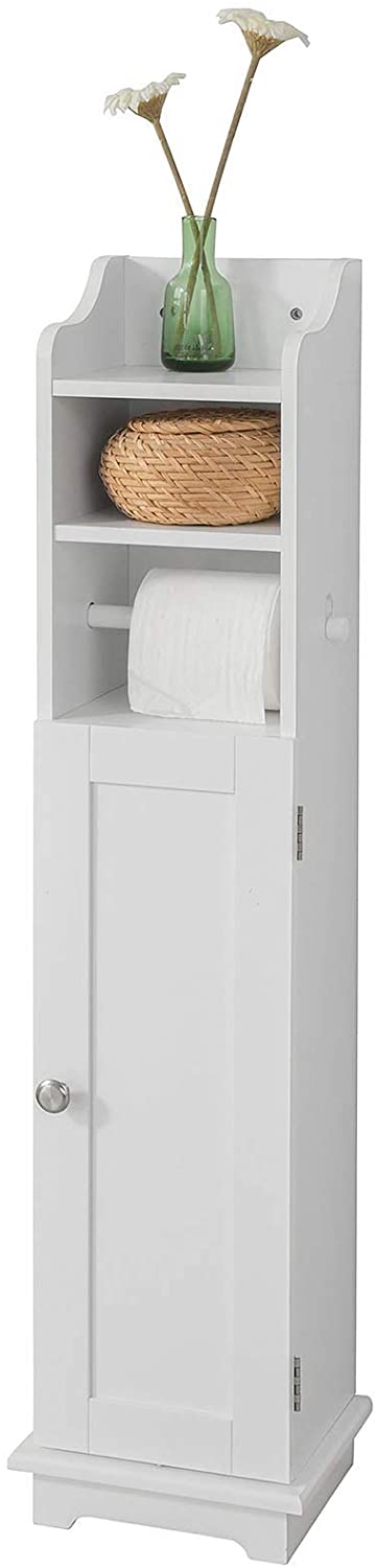 Slim white bathroom storage tower cabinet 4-in-1 toilet paper dispenser for small Australian bathrooms