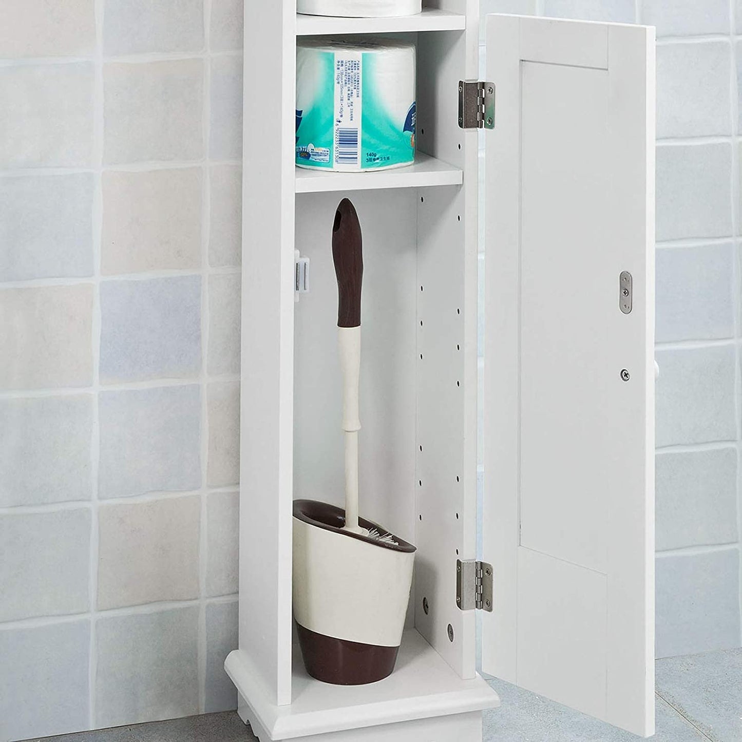 Slim Bathroom Storage Tower - 4-in-1 Toilet Paper Cabinet That Transforms Small Spaces