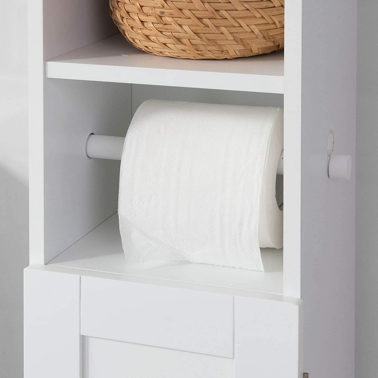 Slim Bathroom Storage Tower - 4-in-1 Toilet Paper Cabinet That Transforms Small Spaces