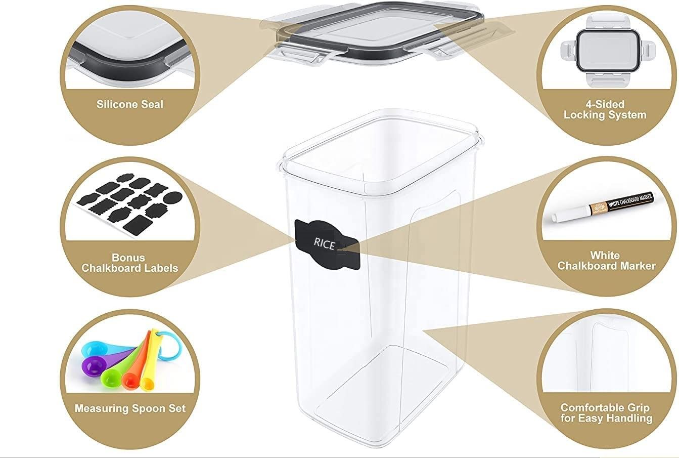Premium 7-Piece Airtight Food Storage Container Set - BPA Free Kitchen Meal Prep Containers with Leak-Proof Lids (Black)