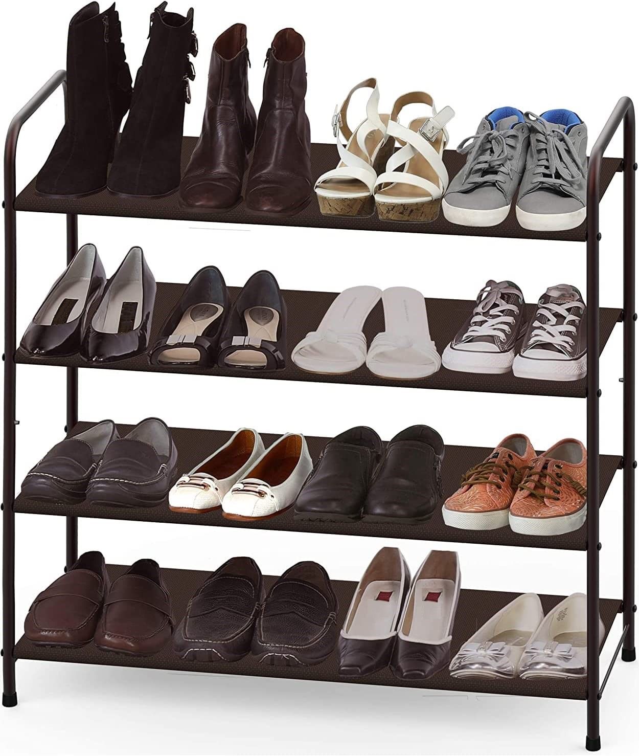 Tidy Up in Style – 4-Tier Metal Shoe Rack & Storage Organizer with Side Pockets for Entryway, Bedroom & Wardrobe