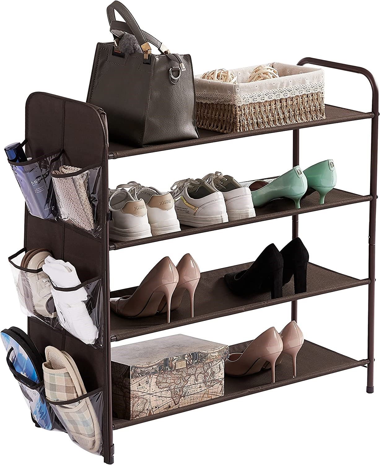 Tidy Up in Style – 4-Tier Metal Shoe Rack & Storage Organizer with Side Pockets for Entryway, Bedroom & Wardrobe