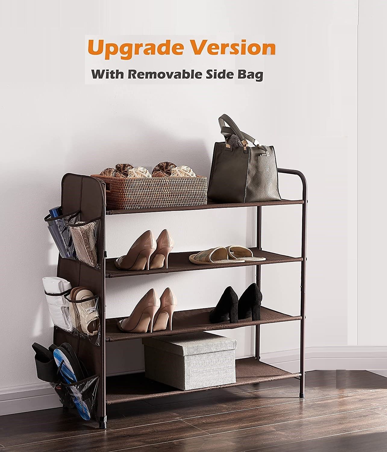 Tidy Up in Style – 4-Tier Metal Shoe Rack & Storage Organizer with Side Pockets for Entryway, Bedroom & Wardrobe