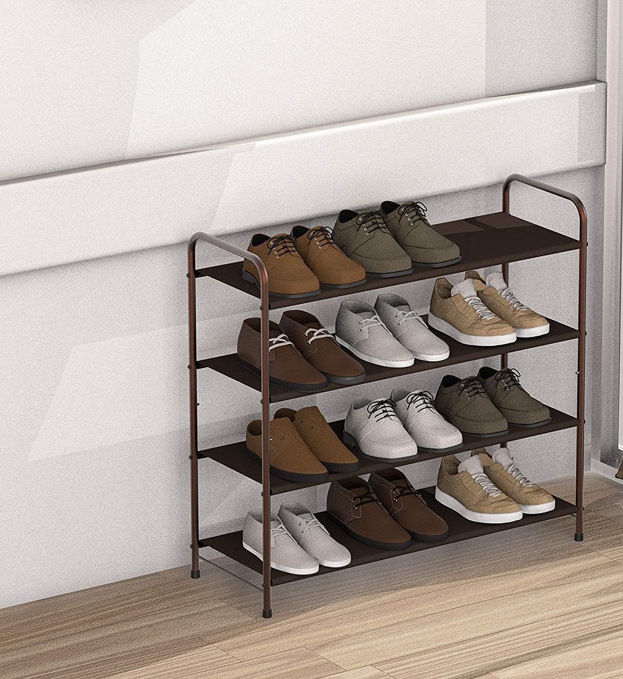 Tidy Up in Style – 4-Tier Metal Shoe Rack & Storage Organizer with Side Pockets for Entryway, Bedroom & Wardrobe