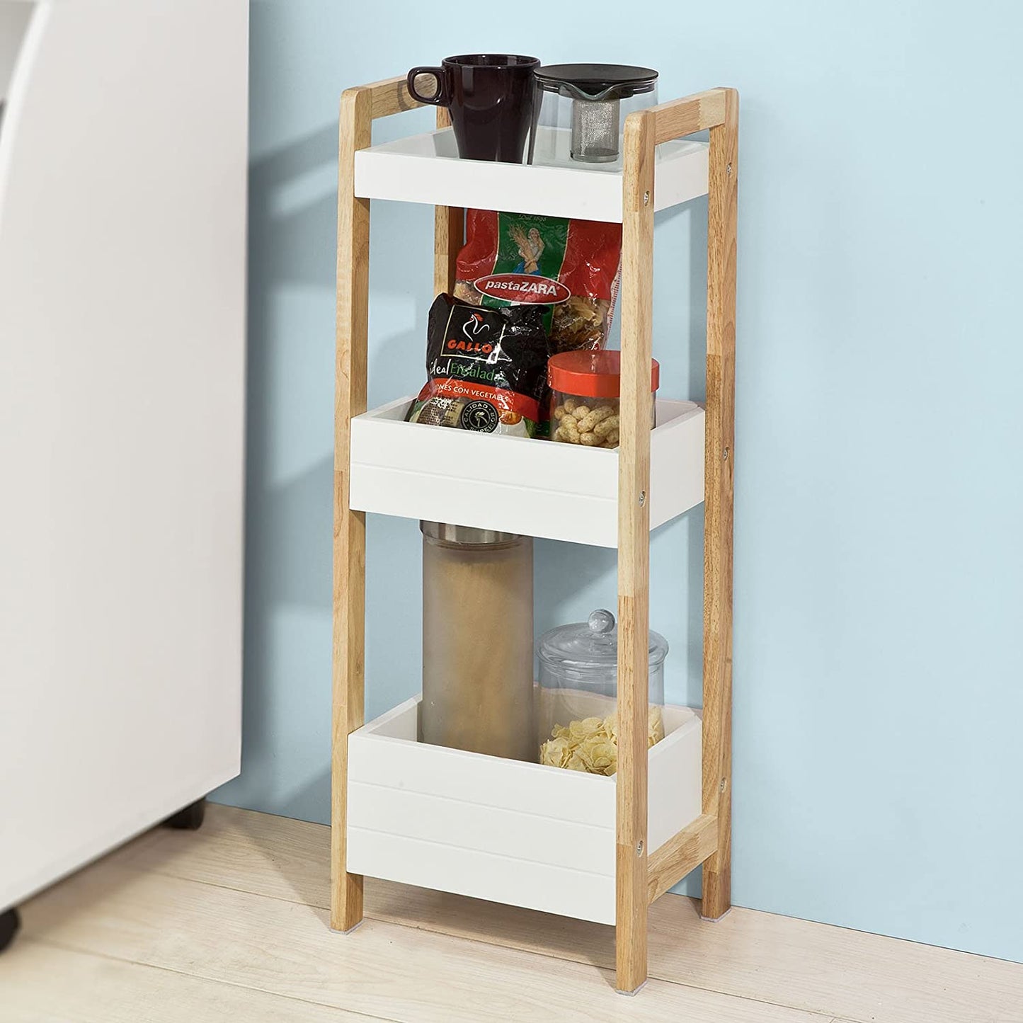 Slim 3-Tier White Bathroom Shelf – Narrow Freestanding Storage for Small Spaces