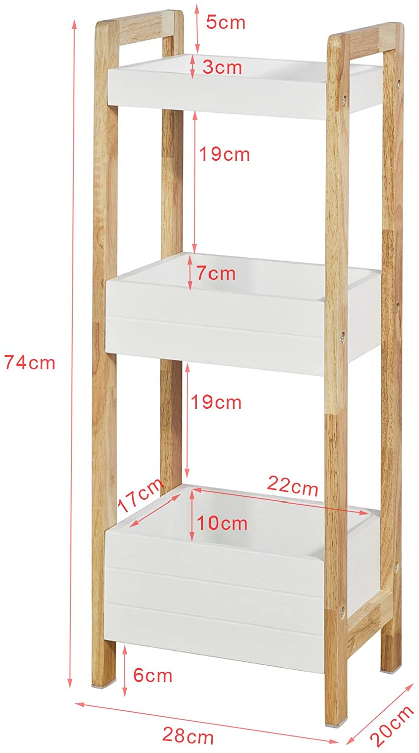 Slim 3-Tier White Bathroom Shelf – Narrow Freestanding Storage for Small Spaces