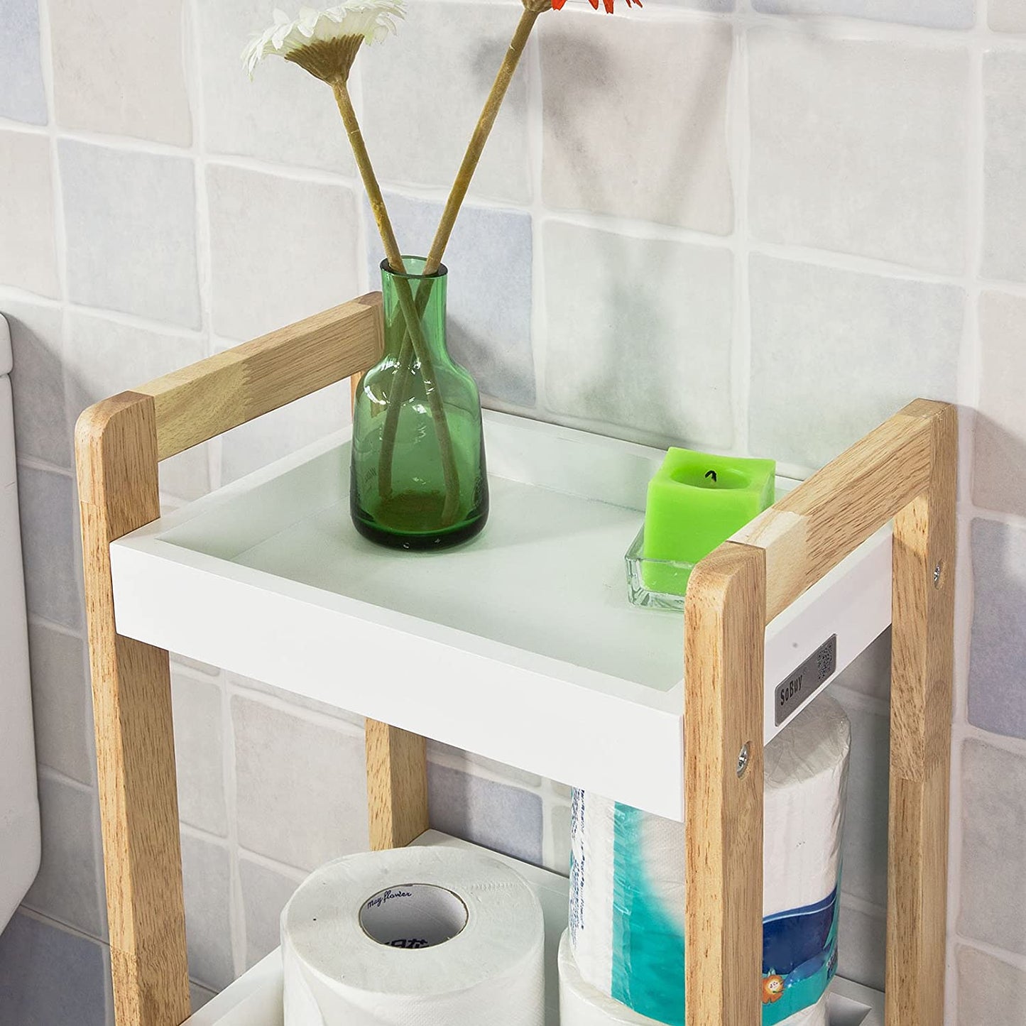 Slim 3-Tier White Bathroom Shelf – Narrow Freestanding Storage for Small Spaces
