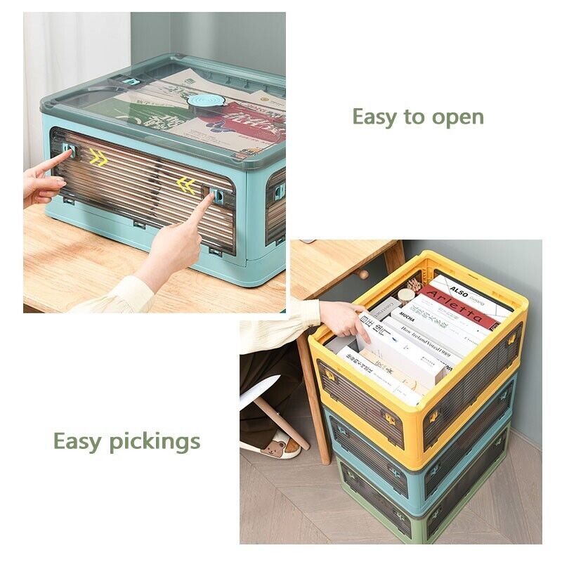 Multiple 28L storage boxes stacked securely with interlocking groove system