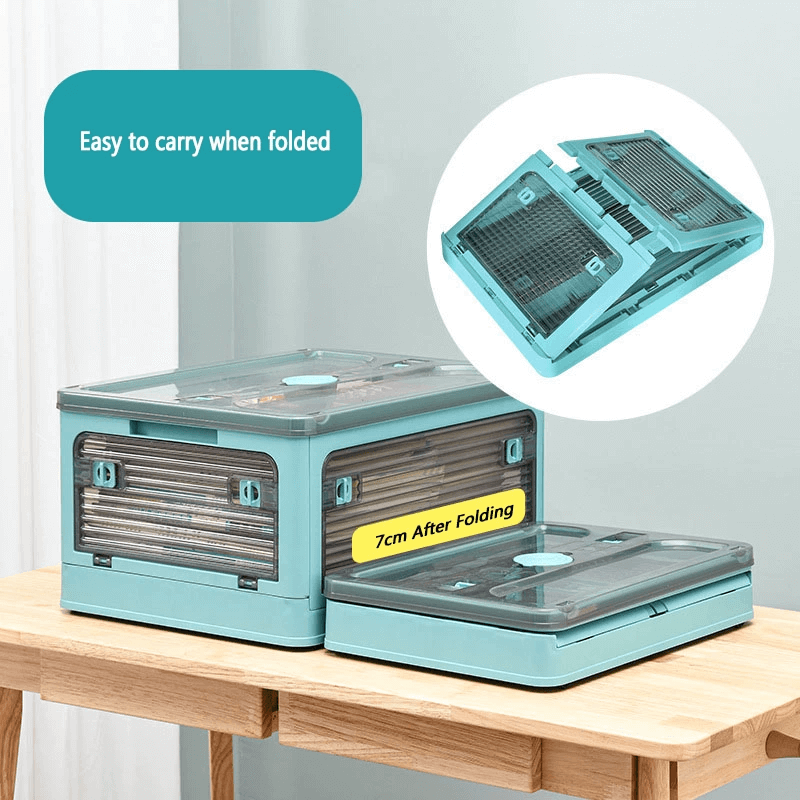 Storage box folded flat to 7cm showing space-saving design when not in use