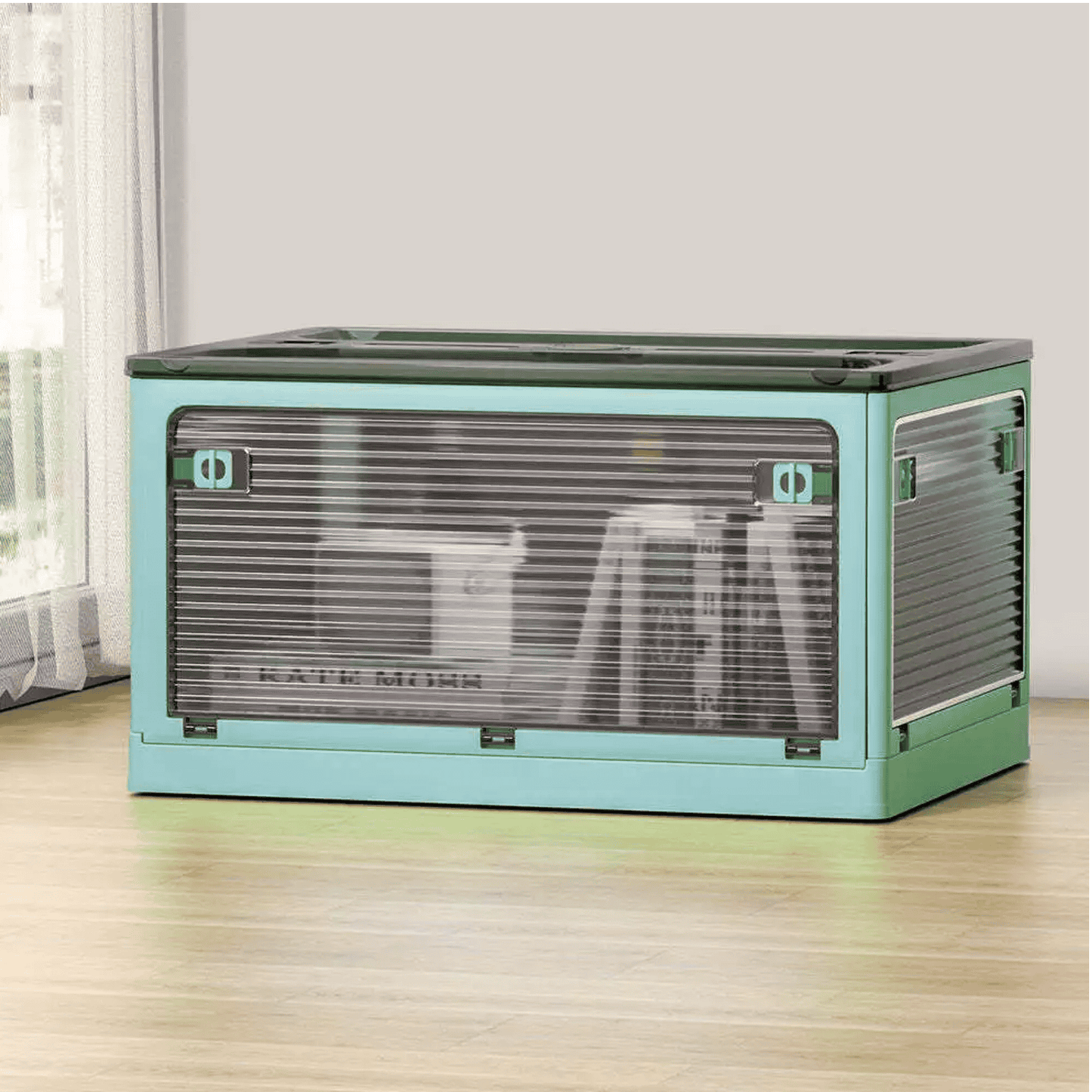 Blue 28L Rolling Storage Box – Foldable, Stackable & See-Through