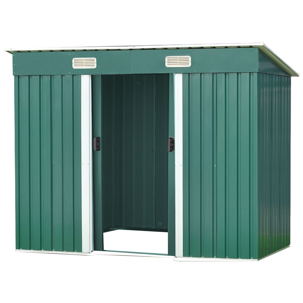 Premium green garden shed 1.94x1.21m with aluminium sliding doors blending into Australian landscape
