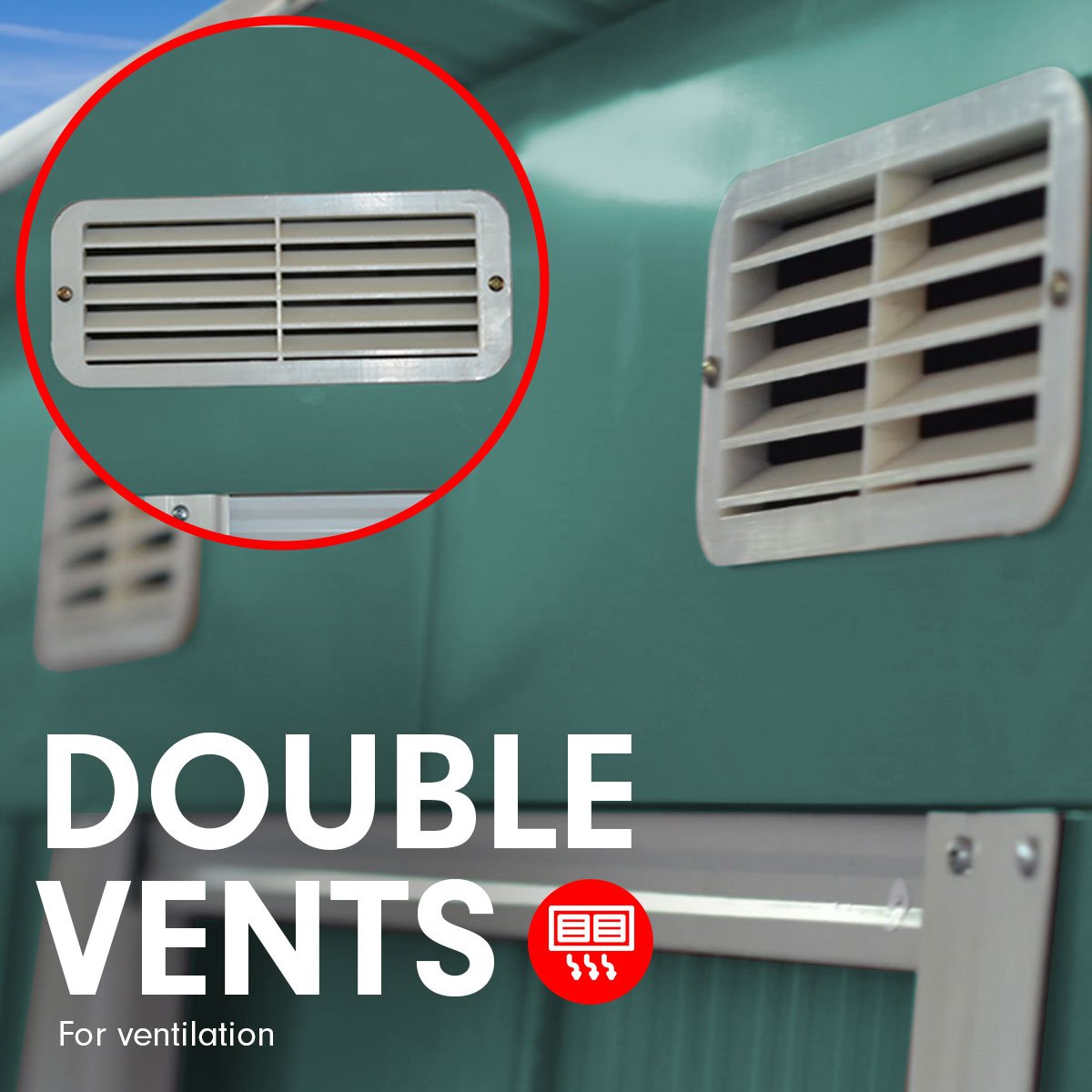 Air vents on green garden shed roof providing optimal airflow and moisture control