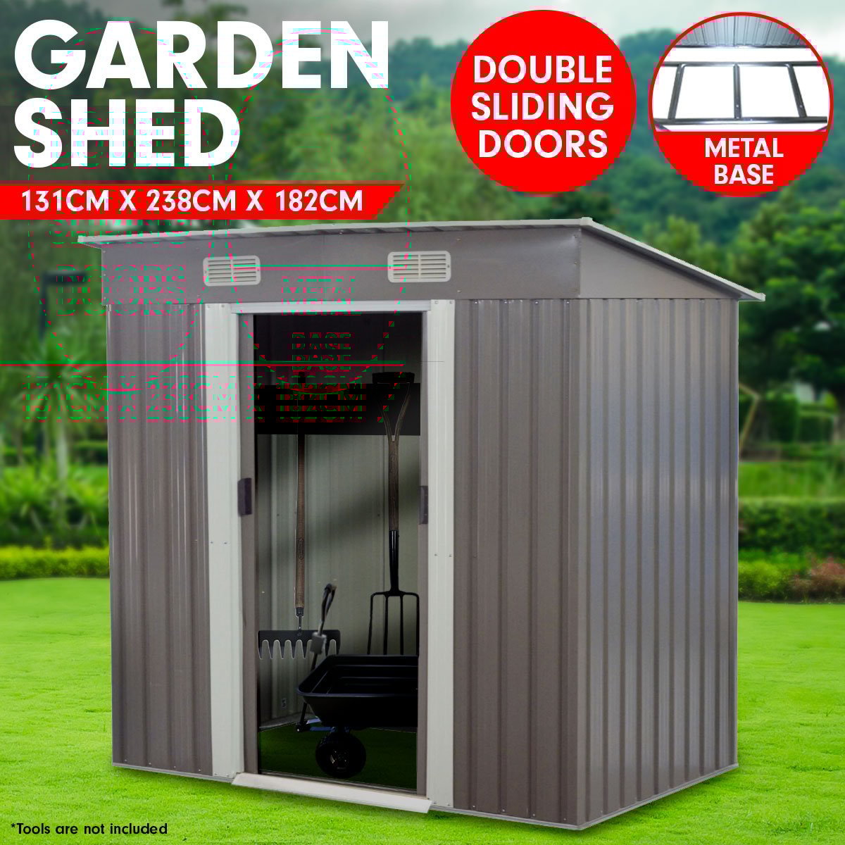 2.38x1.31m Garden Shed with Base – Weatherproof Steel Grey