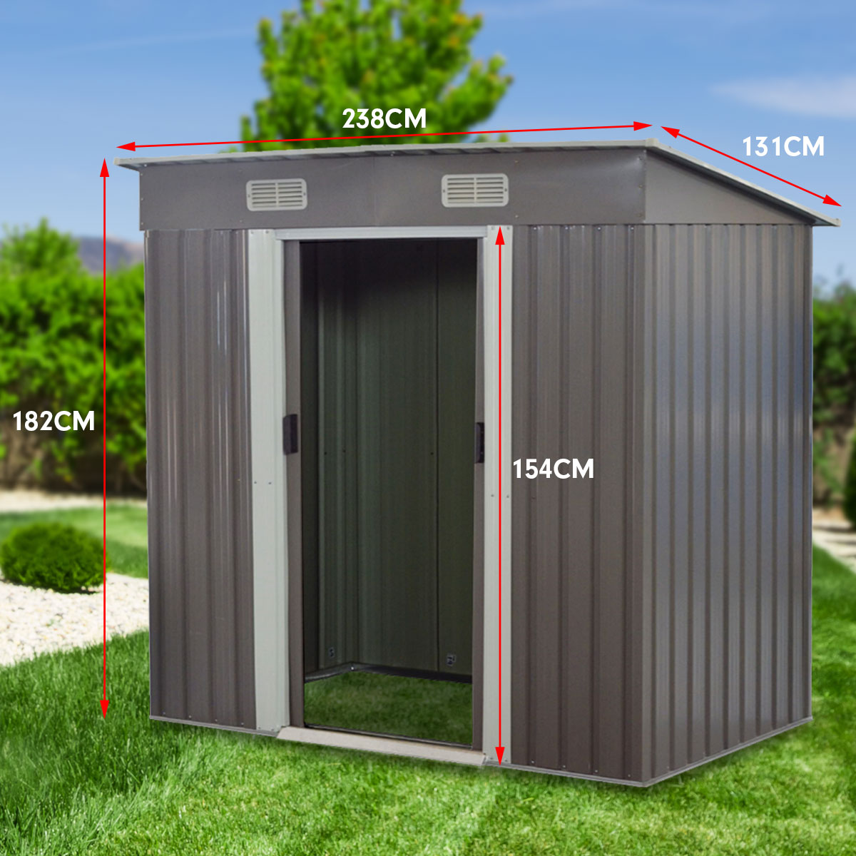 2.38x1.31m Garden Shed with Base – Weatherproof Steel Grey