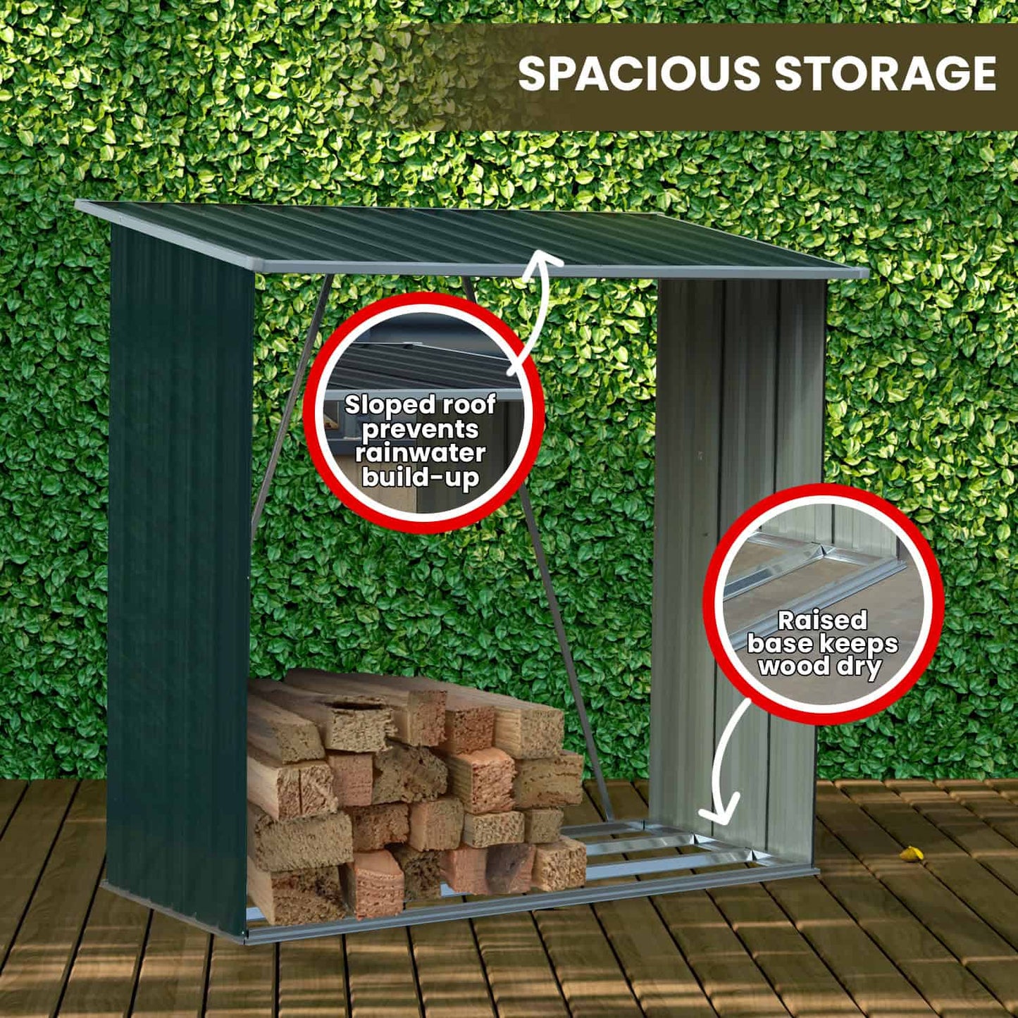 🔥 Galvanized Steel Firewood Storage Shed – Weatherproof, Compact & Durable (Green)
