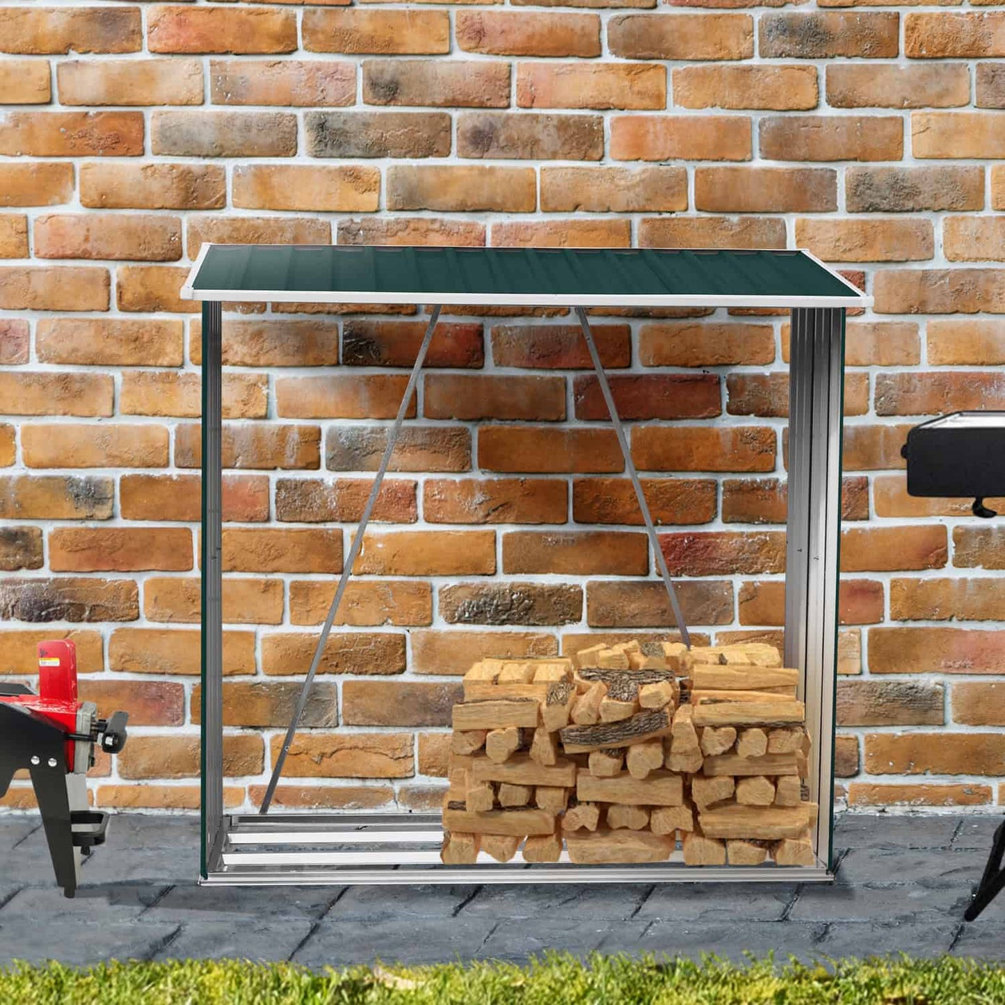🔥 Galvanized Steel Firewood Storage Shed – Weatherproof, Compact & Durable (Green)