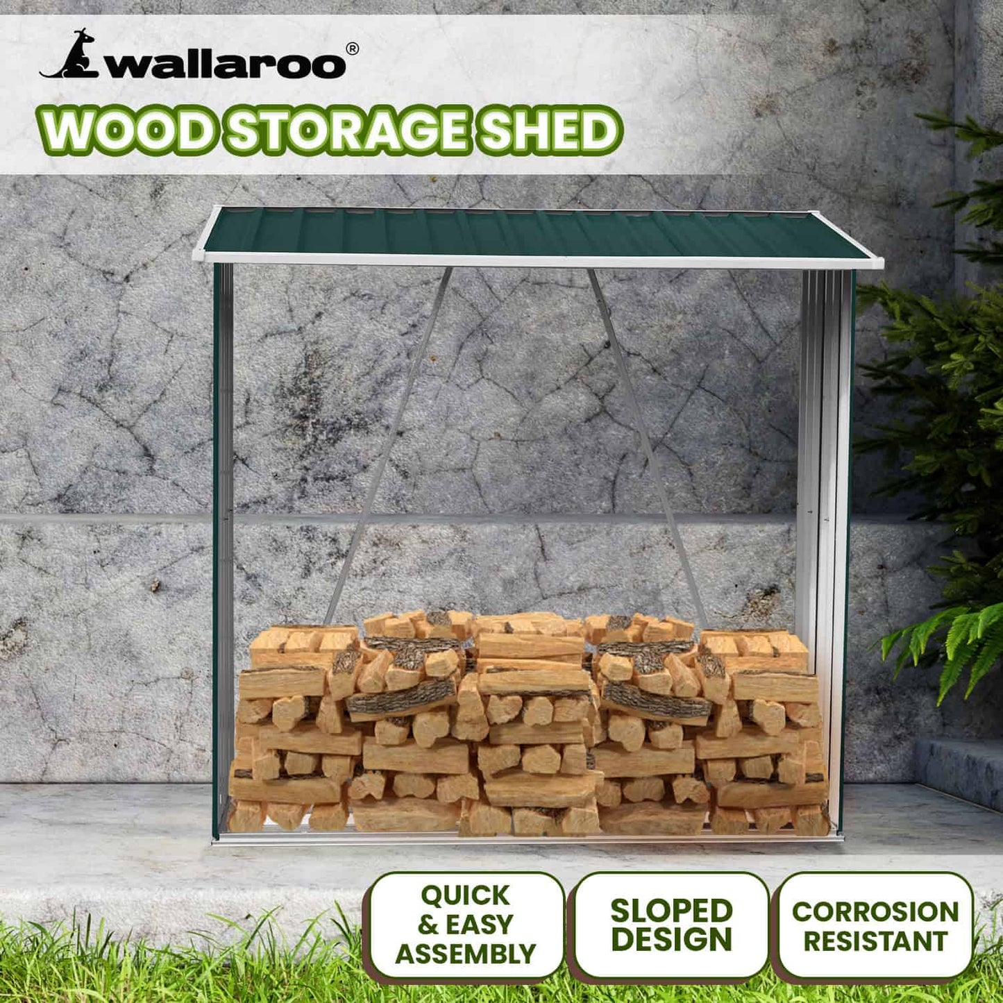 🔥 Galvanized Steel Firewood Storage Shed – Weatherproof, Compact & Durable (Green)