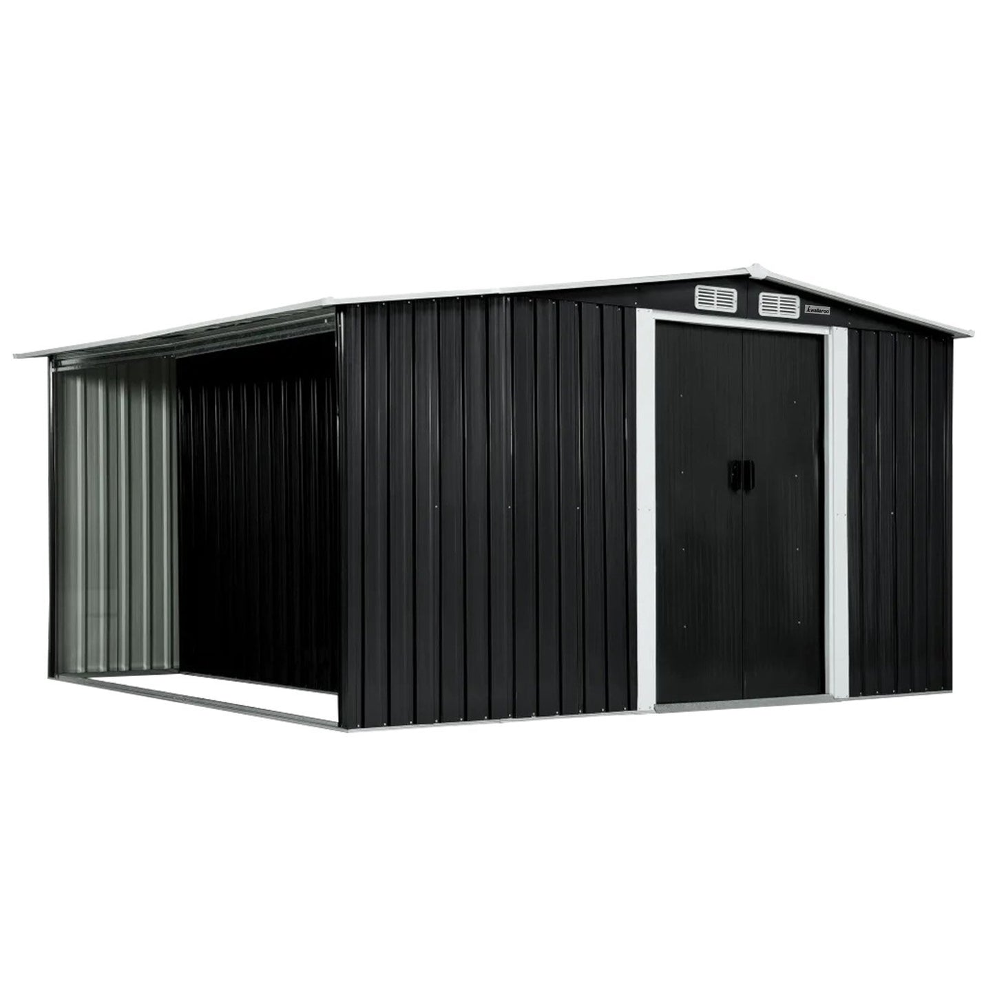 Premium 3.3x3.1m Black Garden Shed + Side Storage - Commercial Grade