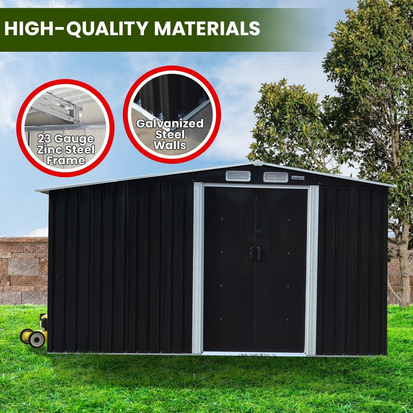 Premium 3.3x3.1m Black Garden Shed + Side Storage - Commercial Grade