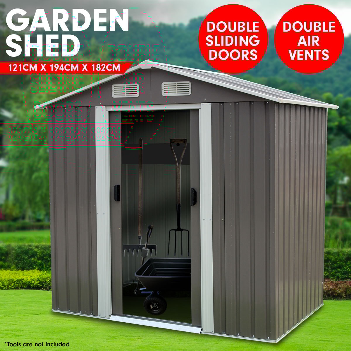 ๐ ๏ธ 1.95x1.25m Garden Shed โ Spire Roof Outdoor Storage, Grey