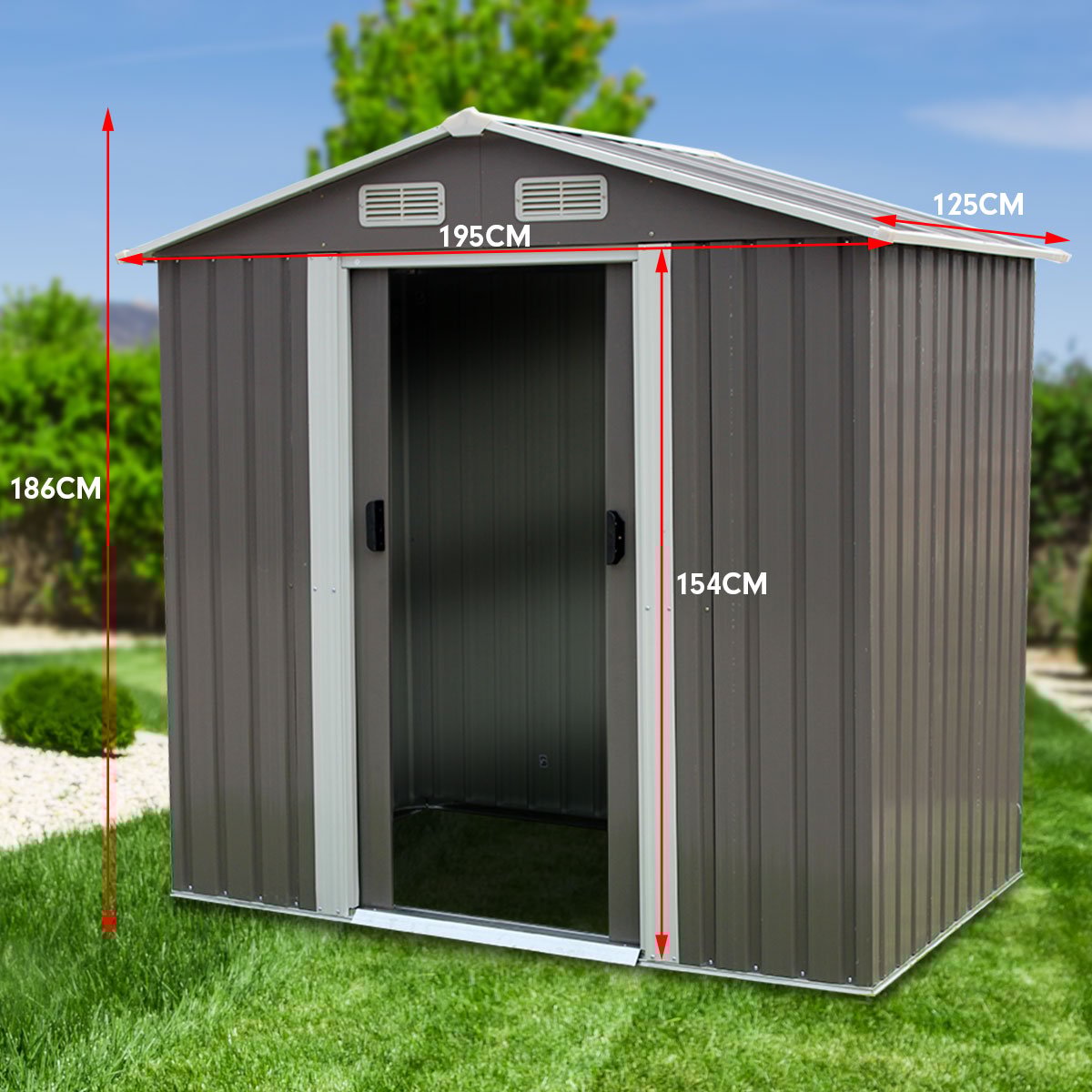 ๐ ๏ธ 1.95x1.25m Garden Shed โ Spire Roof Outdoor Storage, Grey