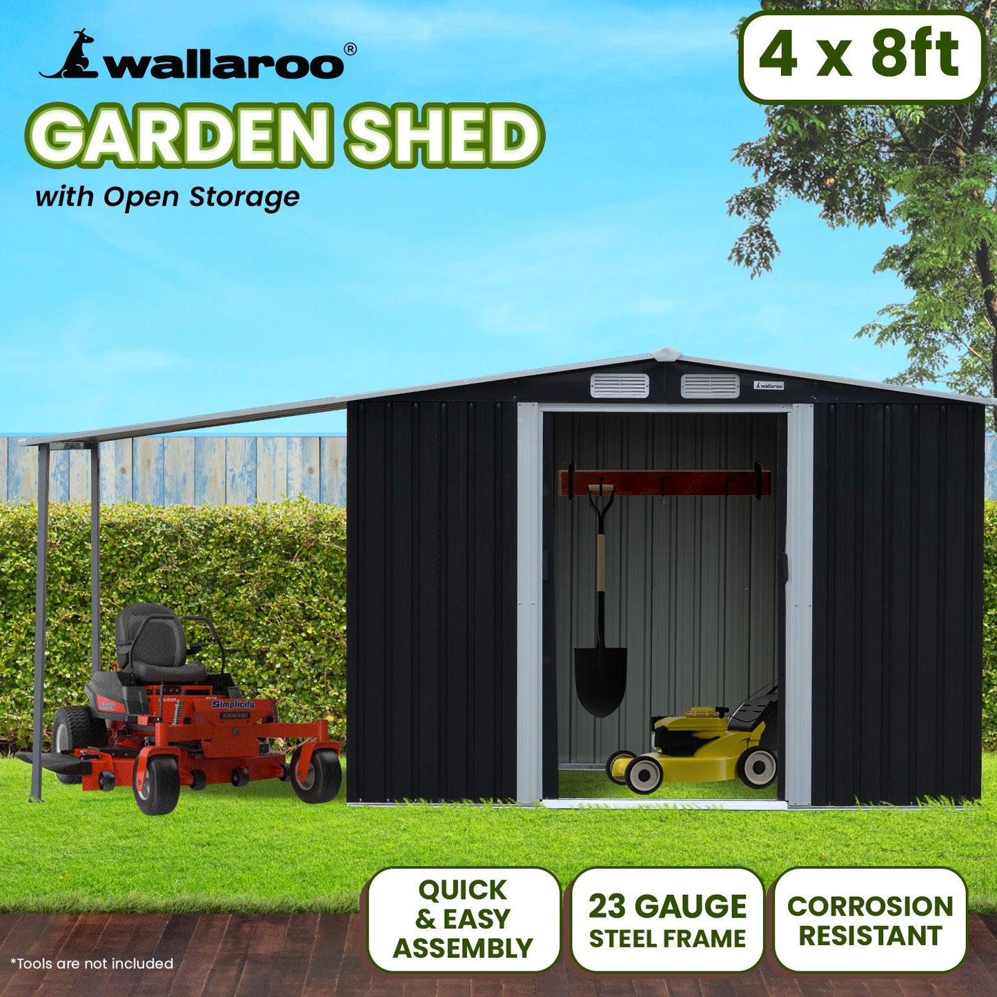 2.48m x 1.32m Garden Shed with Log Storage | Premium Metal Shed Black
