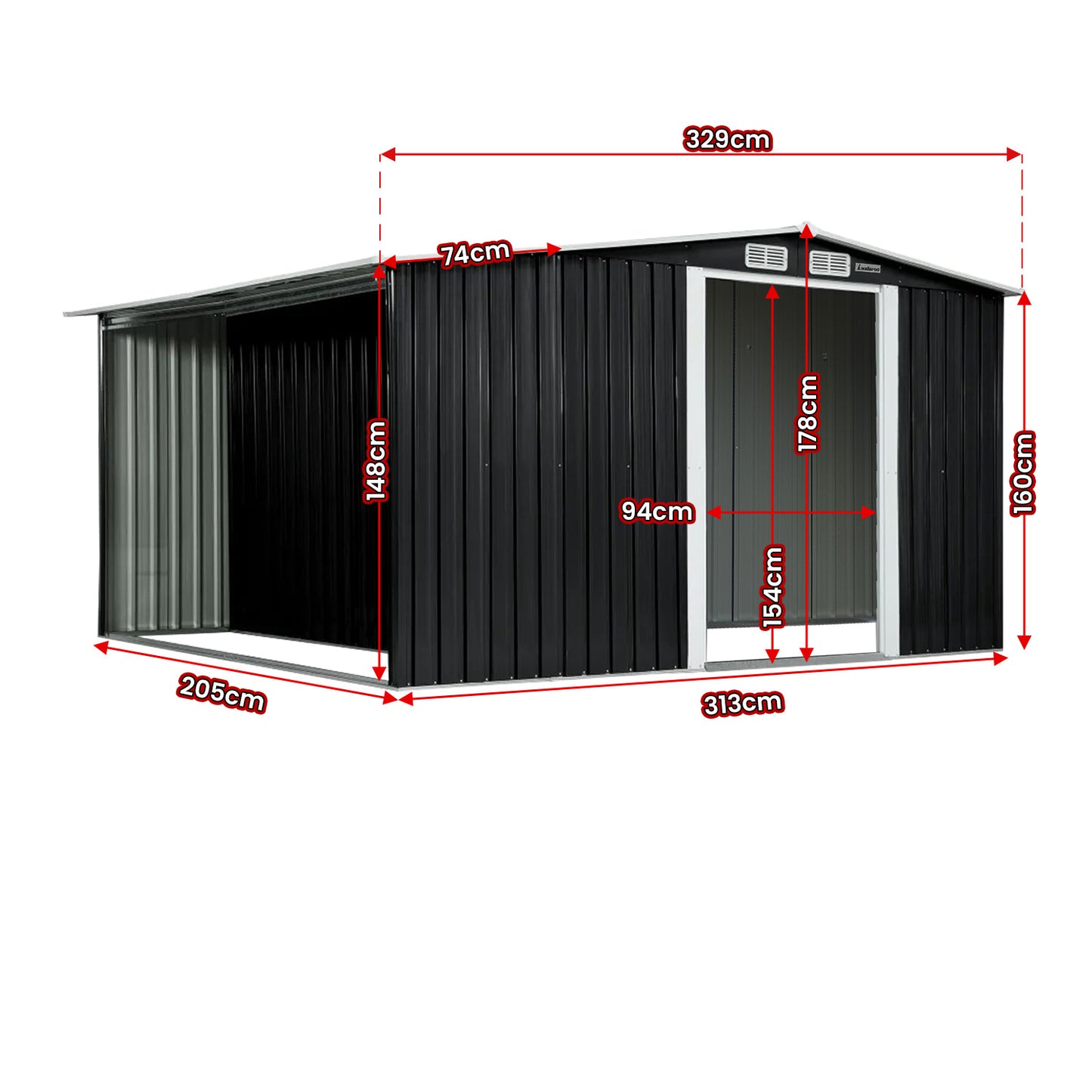 6x8FT garden shed dimensions showing spacious interior and side storage compared to standard rectangular sheds