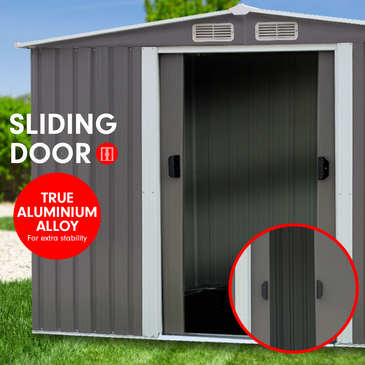 π οΈ 2.59m x 2.57m Outdoor Garden Shed β Spire Roof, Heavy-Duty Steel, 4 Vents (Grey)