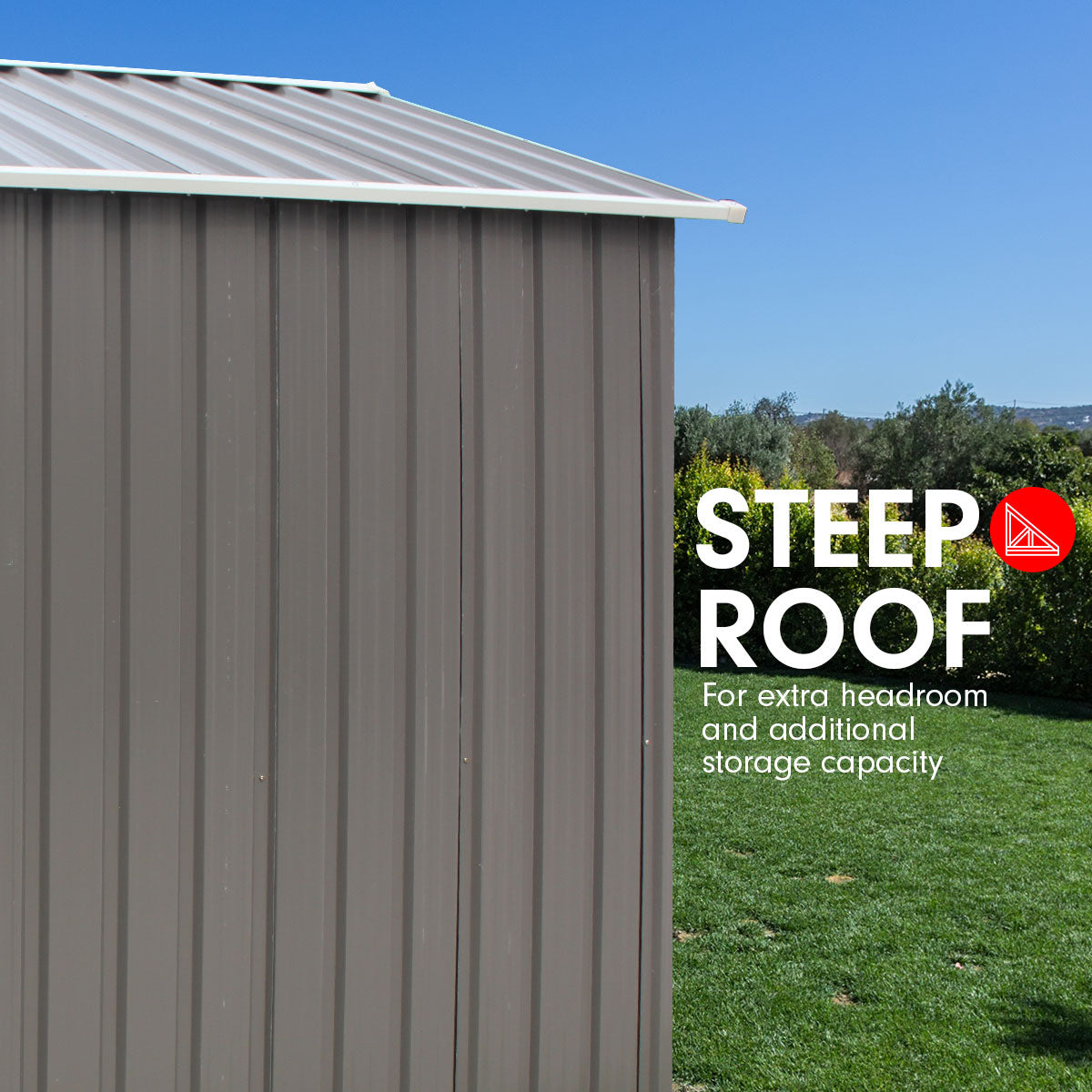 π οΈ 2.59m x 2.57m Outdoor Garden Shed β Spire Roof, Heavy-Duty Steel, 4 Vents (Grey)