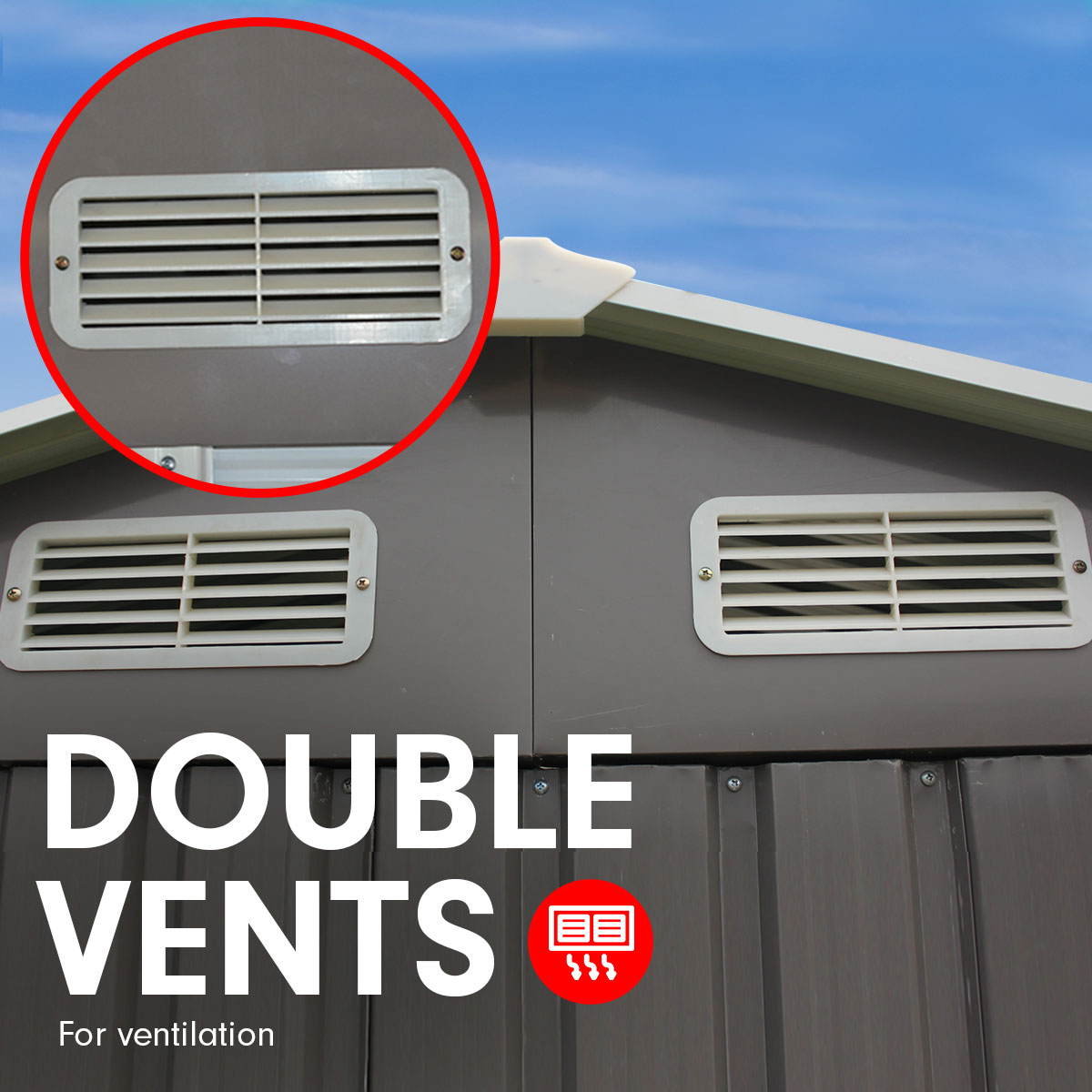 π οΈ 2.59m x 2.57m Outdoor Garden Shed β Spire Roof, Heavy-Duty Steel, 4 Vents (Grey)