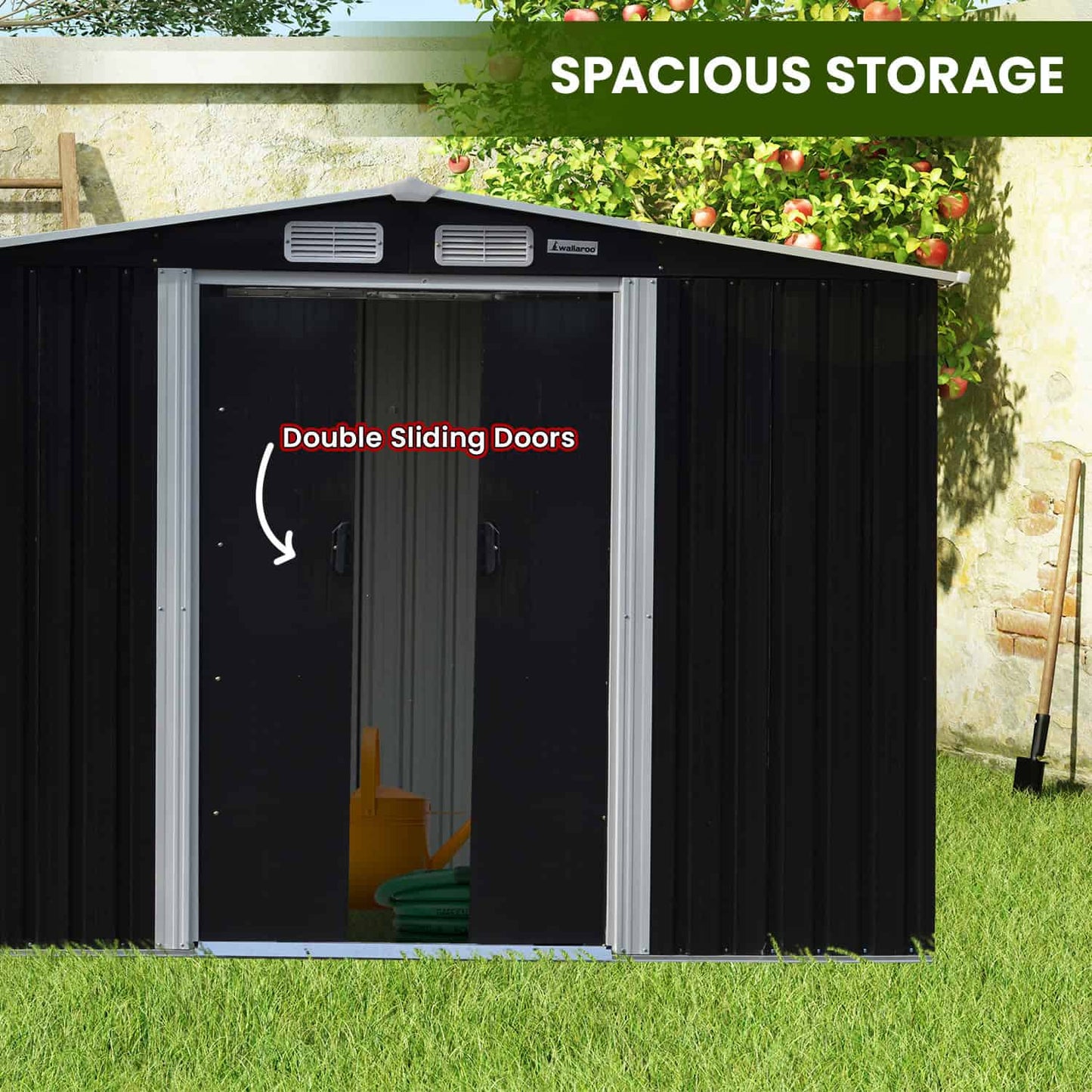 2.57x2.59m Steel Garden Shed with Side Storage – Heavy-Duty Outdoor Organiser
