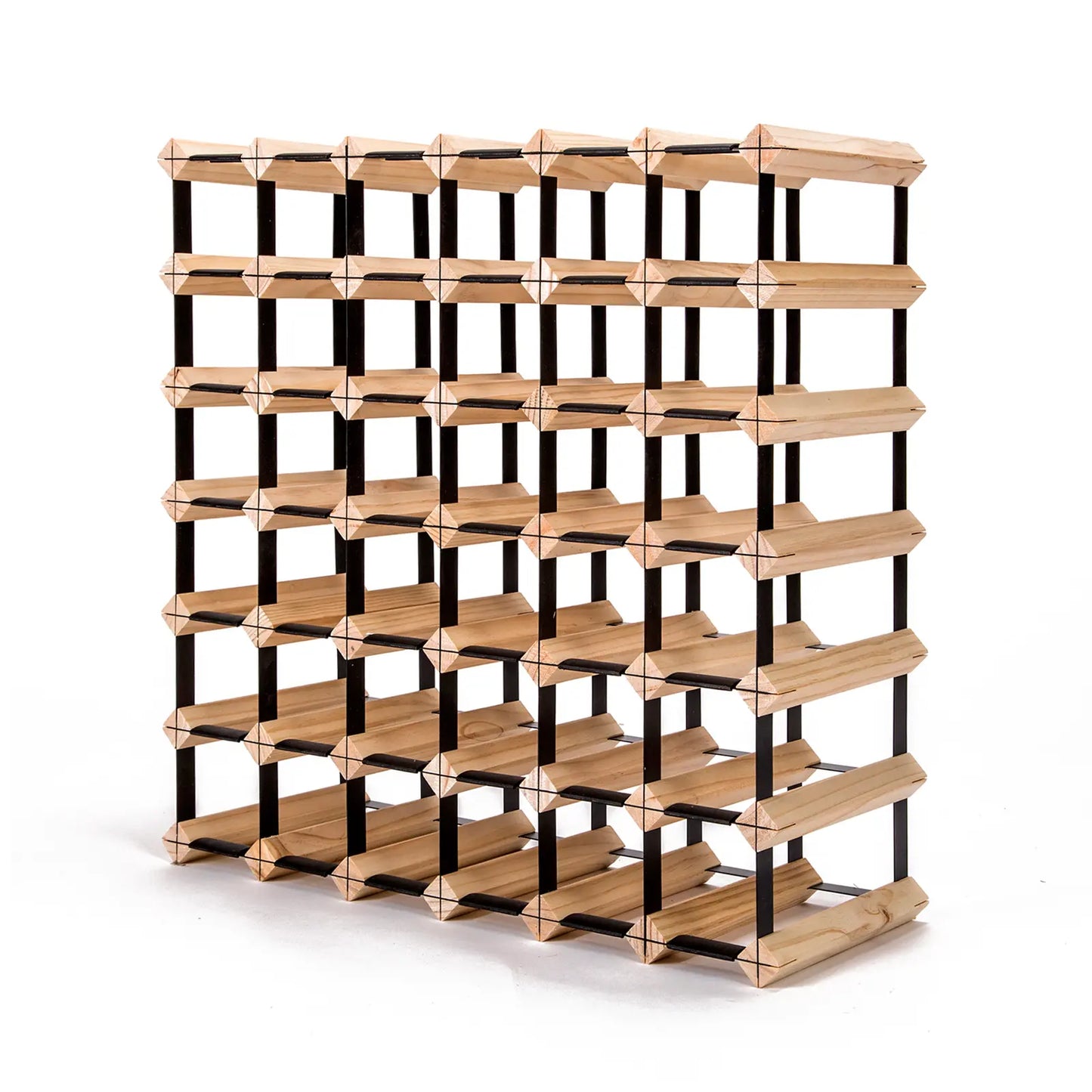 Premium timber wine rack 42 bottles natural pine wood baked enamel steel Australian wine cellar storage display