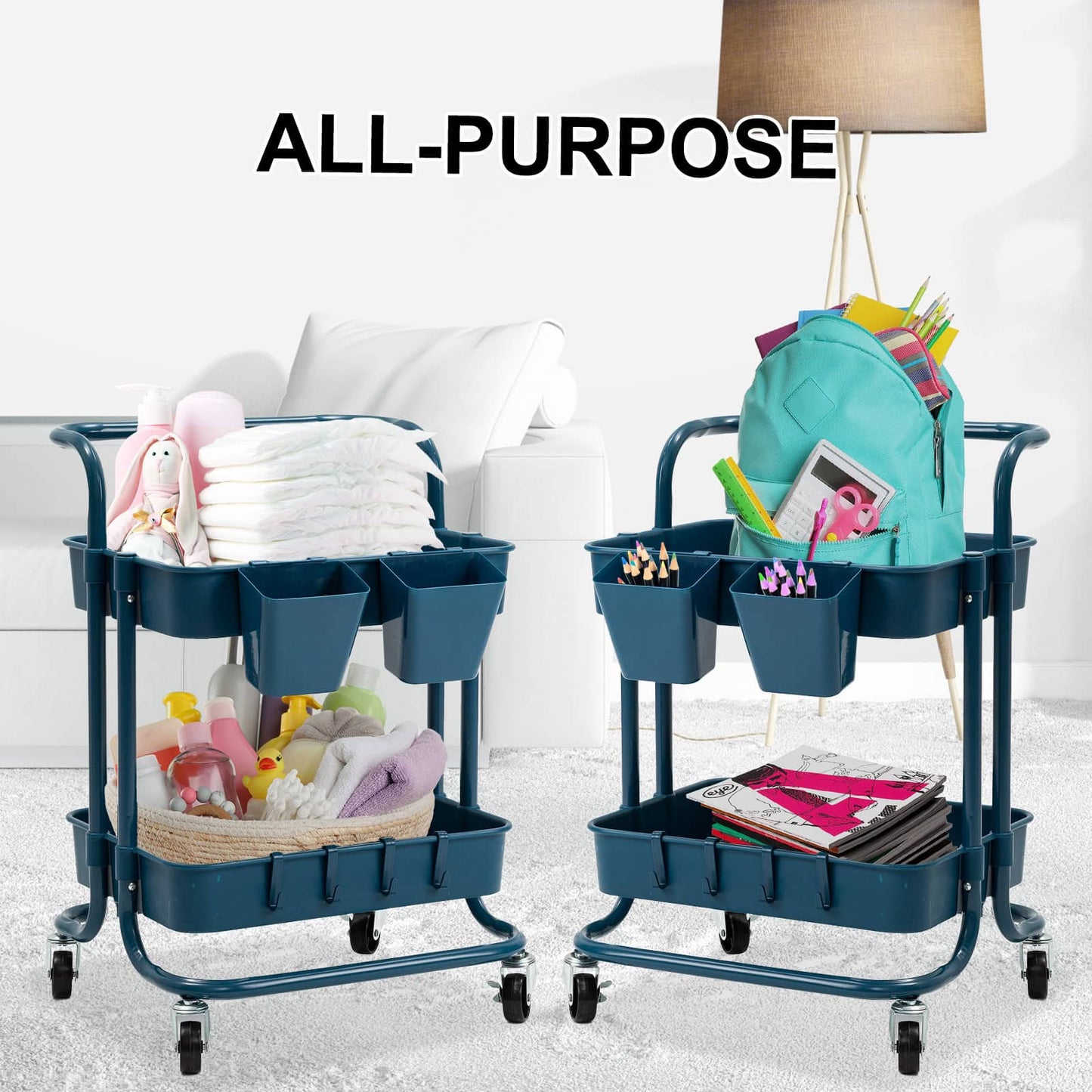 Premium 2-Tier Blue Rolling Storage Trolley - Professional Mobile Cart Organizer with Wheels | Australia's Top-Rated Storage Solution