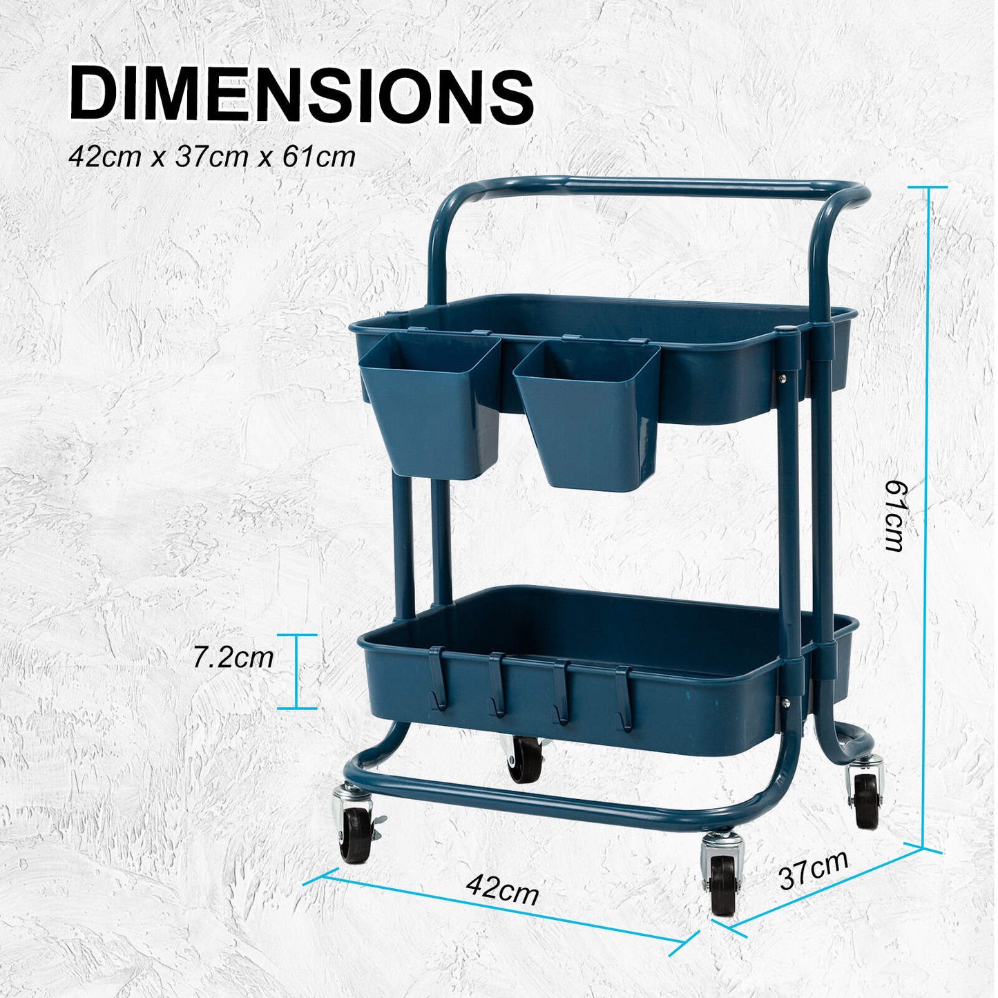 Premium 2-Tier Blue Rolling Storage Trolley - Professional Mobile Cart Organizer with Wheels | Australia's Top-Rated Storage Solution