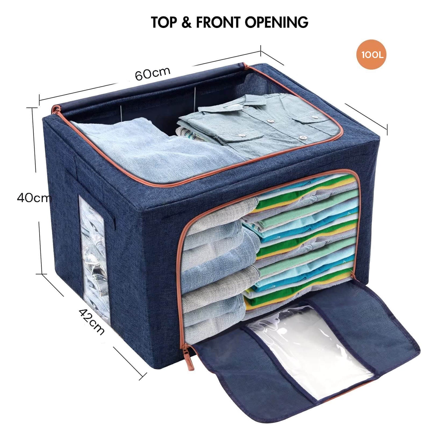 100L Cloth Storage Box – Durable Foldable Wardrobe Organiser (Grey Blue)