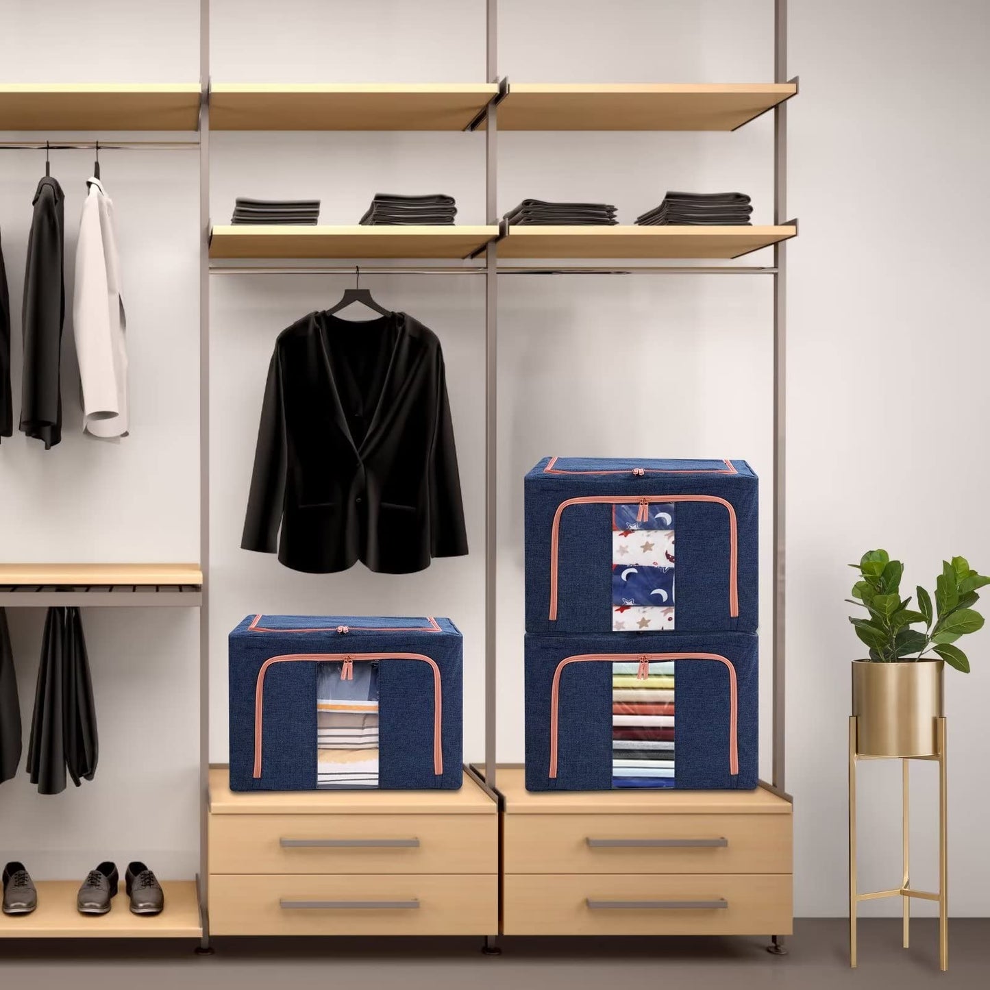 100L Cloth Storage Box – Durable Foldable Wardrobe Organiser (Grey Blue)