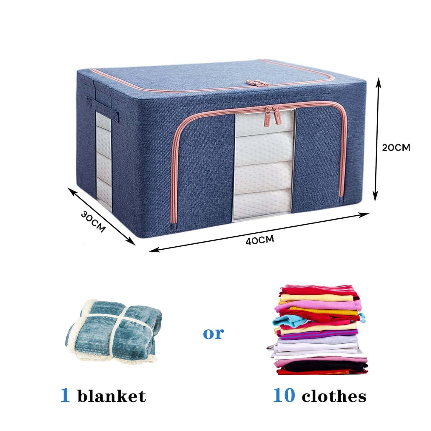 24L Foldable Linen Storage Box with Metal Frame – Durable Closet Organiser in Blue