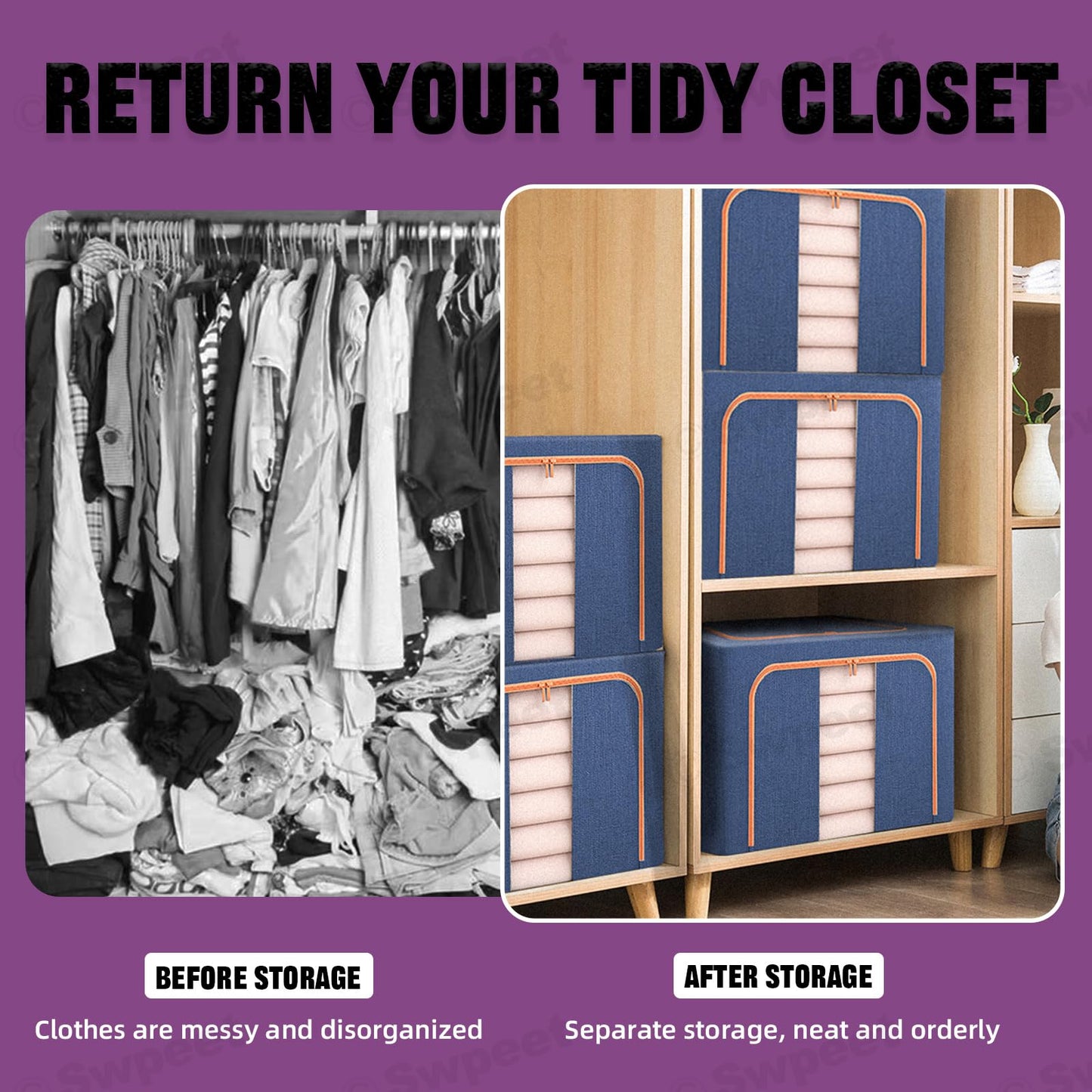 66L Premium Linen Storage Box | Foldable Closet Organizer | Marie Kondo Style Australia