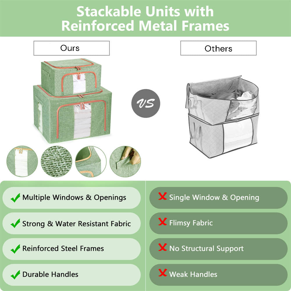 100L Foldable Cloth Storage Box – Linen Closet Organizer with Metal Frame (Green)