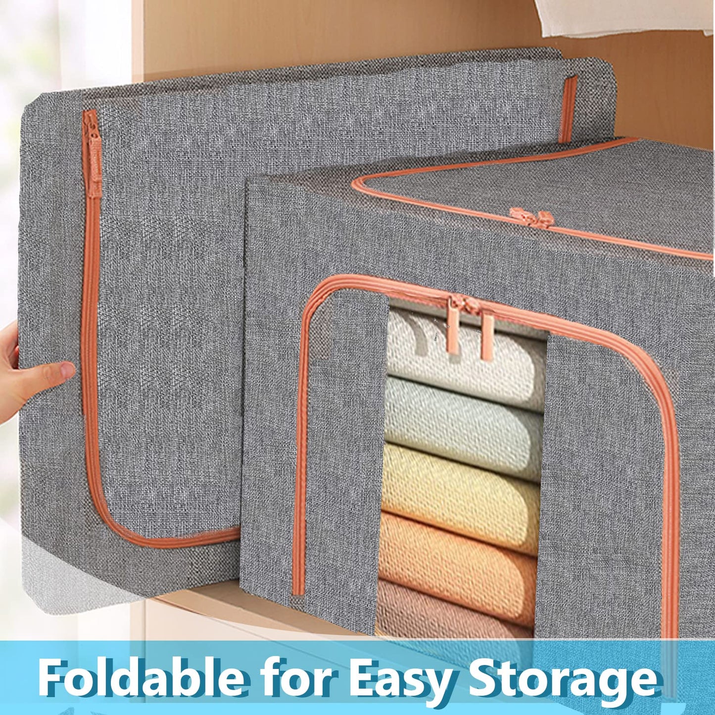 24L Foldable Clothes Storage Box โ Metal Frame Wardrobe Organizer Bin (Grey Linen)