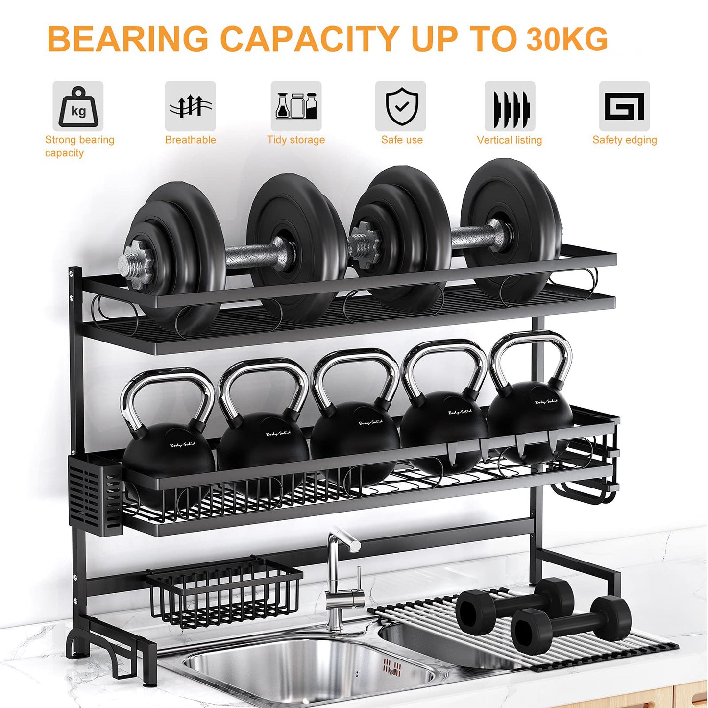 85cm 3 tier Over Sink Dish Drying Rack Drainer Kitchen Cutlery Holder Storage Organiser