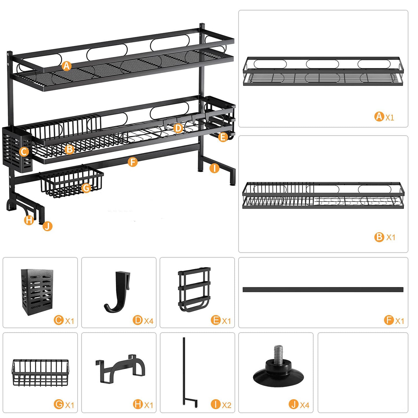 85cm 3 tier Over Sink Dish Drying Rack Drainer Kitchen Cutlery Holder Storage Organiser