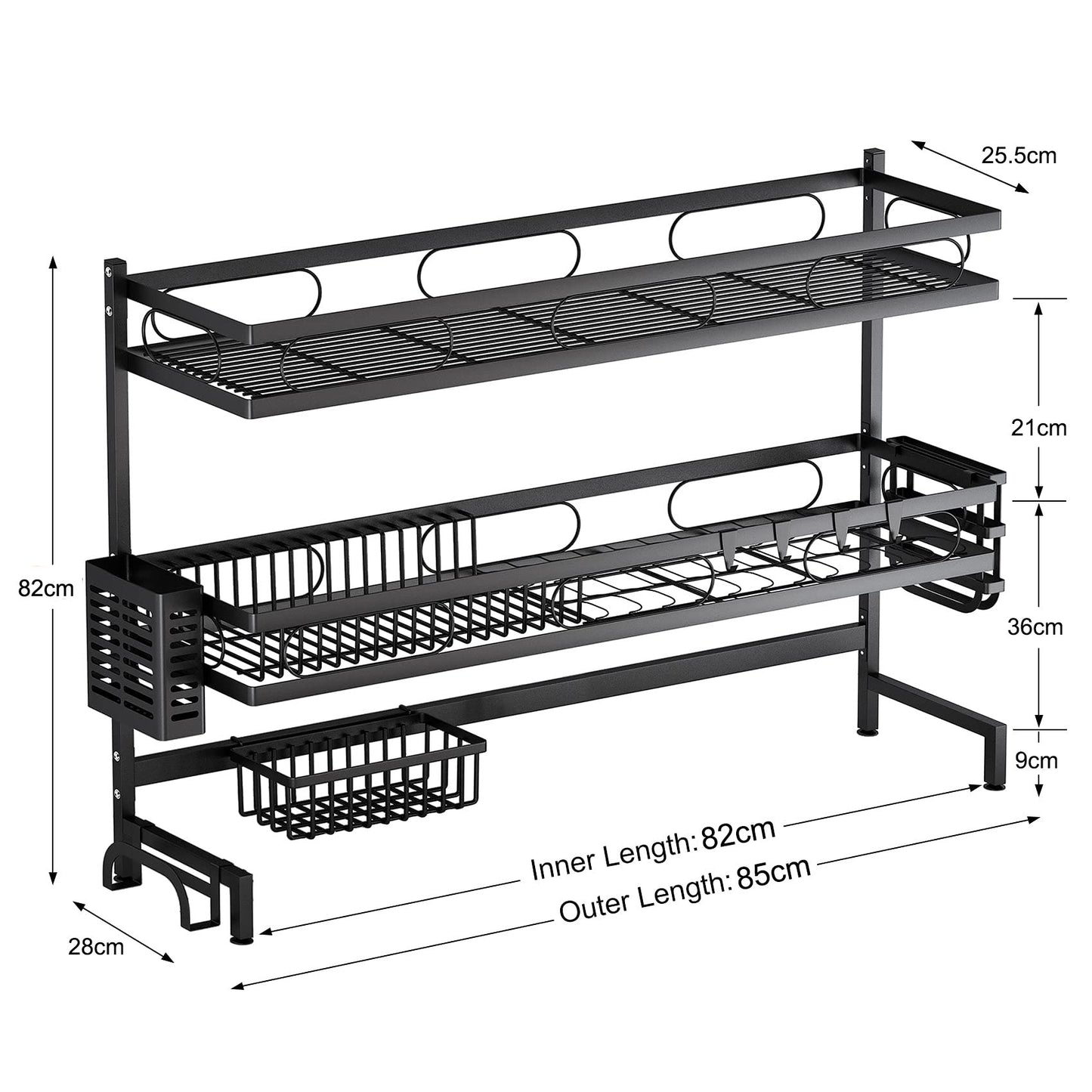 85cm 3 tier Over Sink Dish Drying Rack Drainer Kitchen Cutlery Holder Storage Organiser
