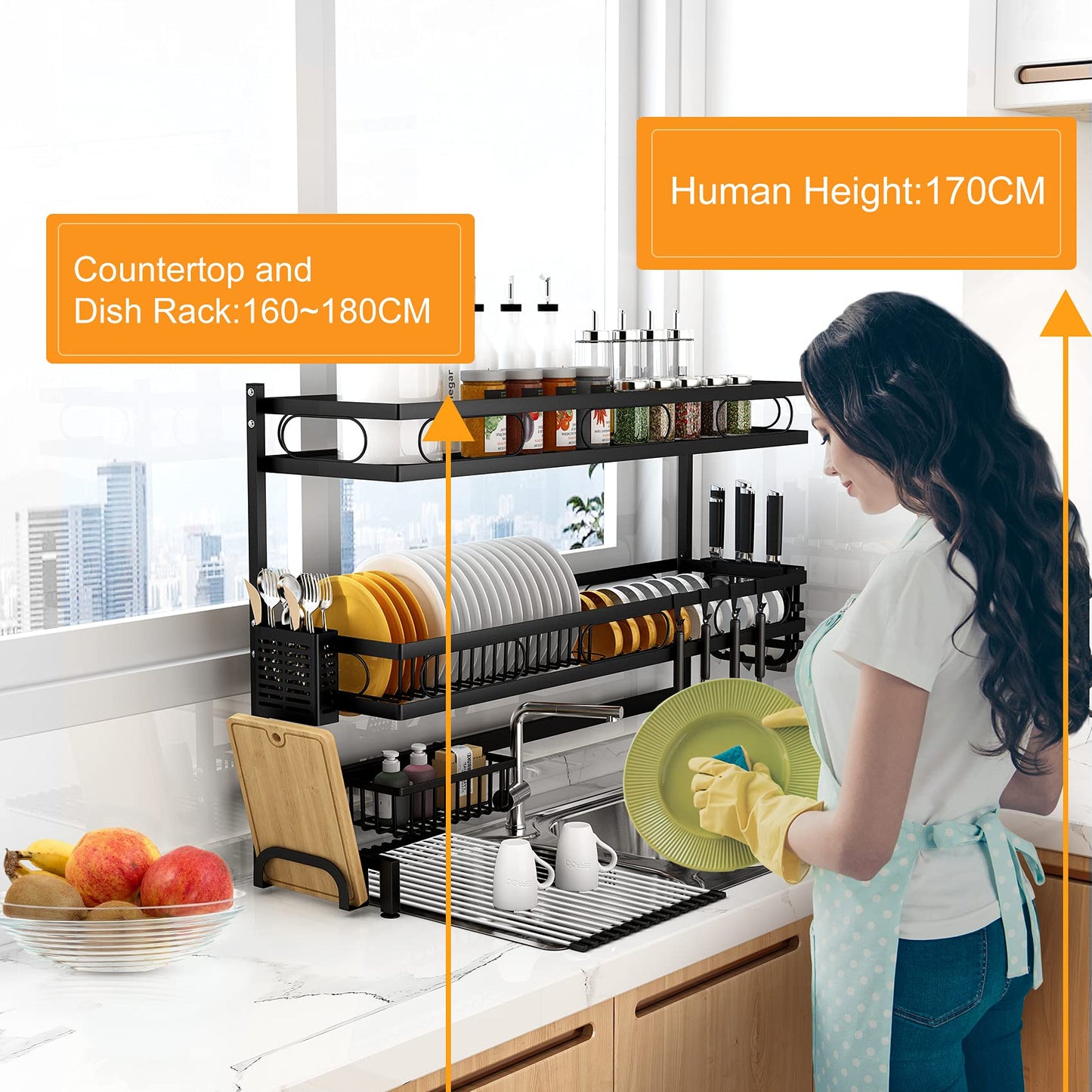 85cm 3 tier Over Sink Dish Drying Rack Drainer Kitchen Cutlery Holder Storage Organiser