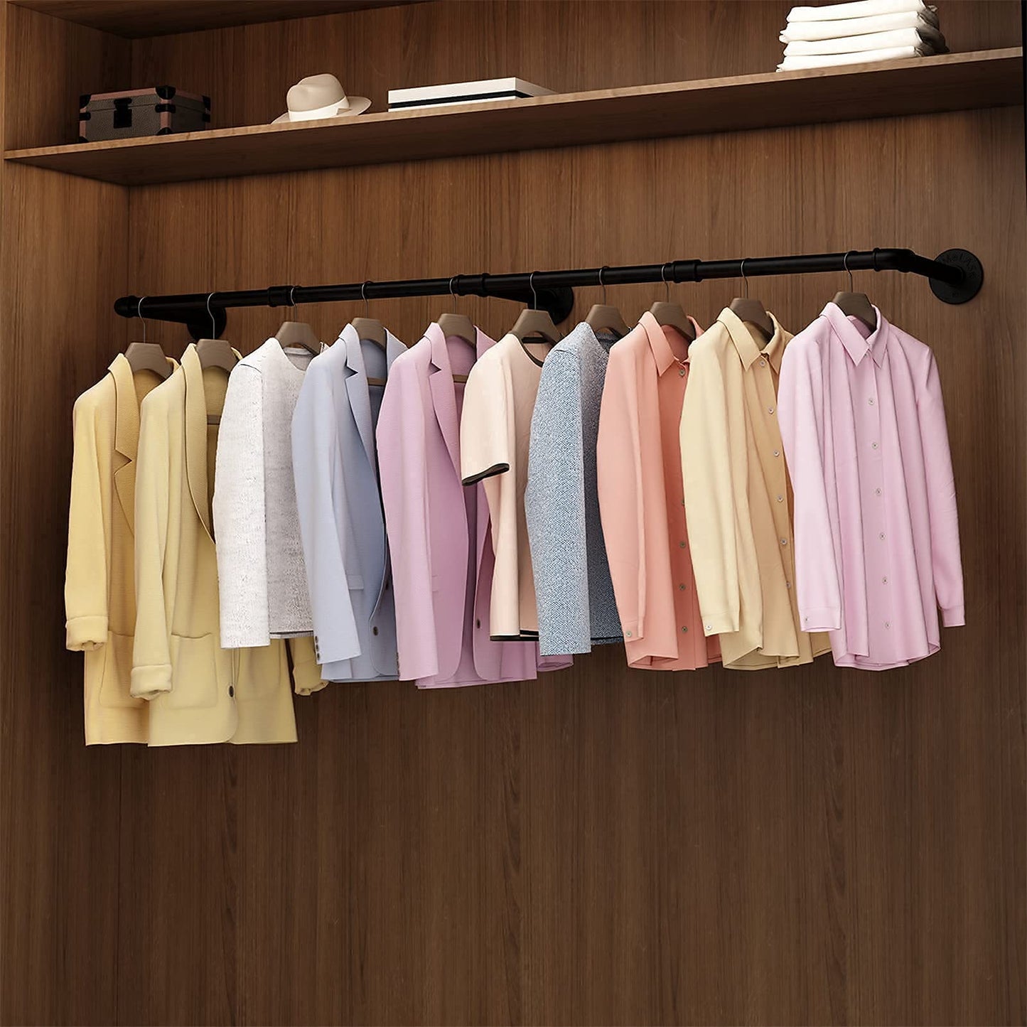 184cm Industrial Wall-Mounted Clothing Rack – Heavy-Duty Metal Pipe Garment Rail