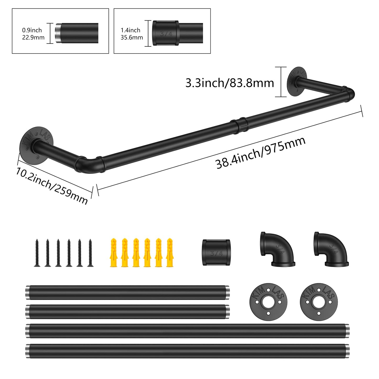 97cm Industrial Wall Mounted Clothing Rack – Heavy-Duty Pipe Garment Hanger for Bedroom, Laundry & Retail